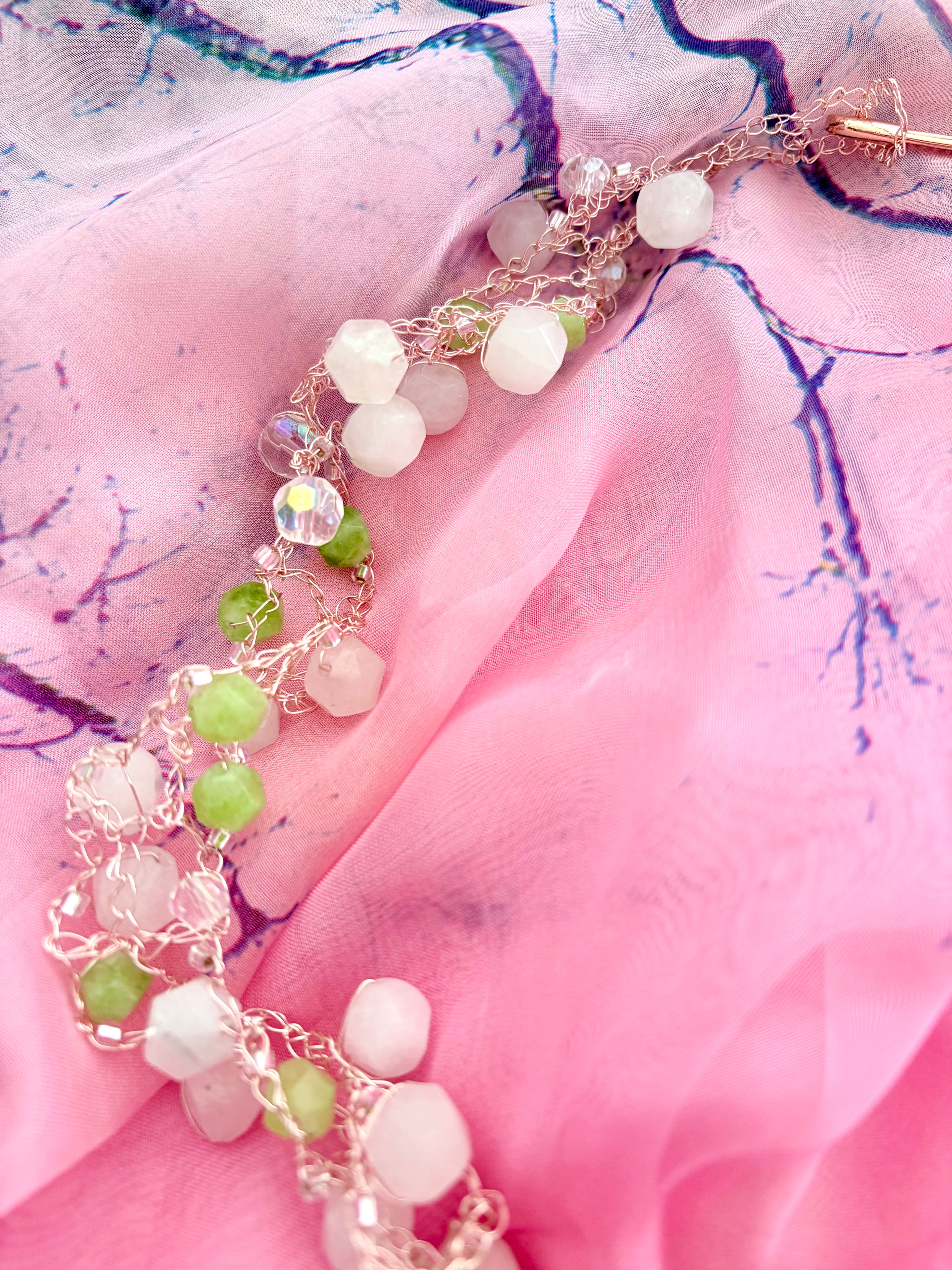 Rose Quartz and Peridot Necklace “Spring”