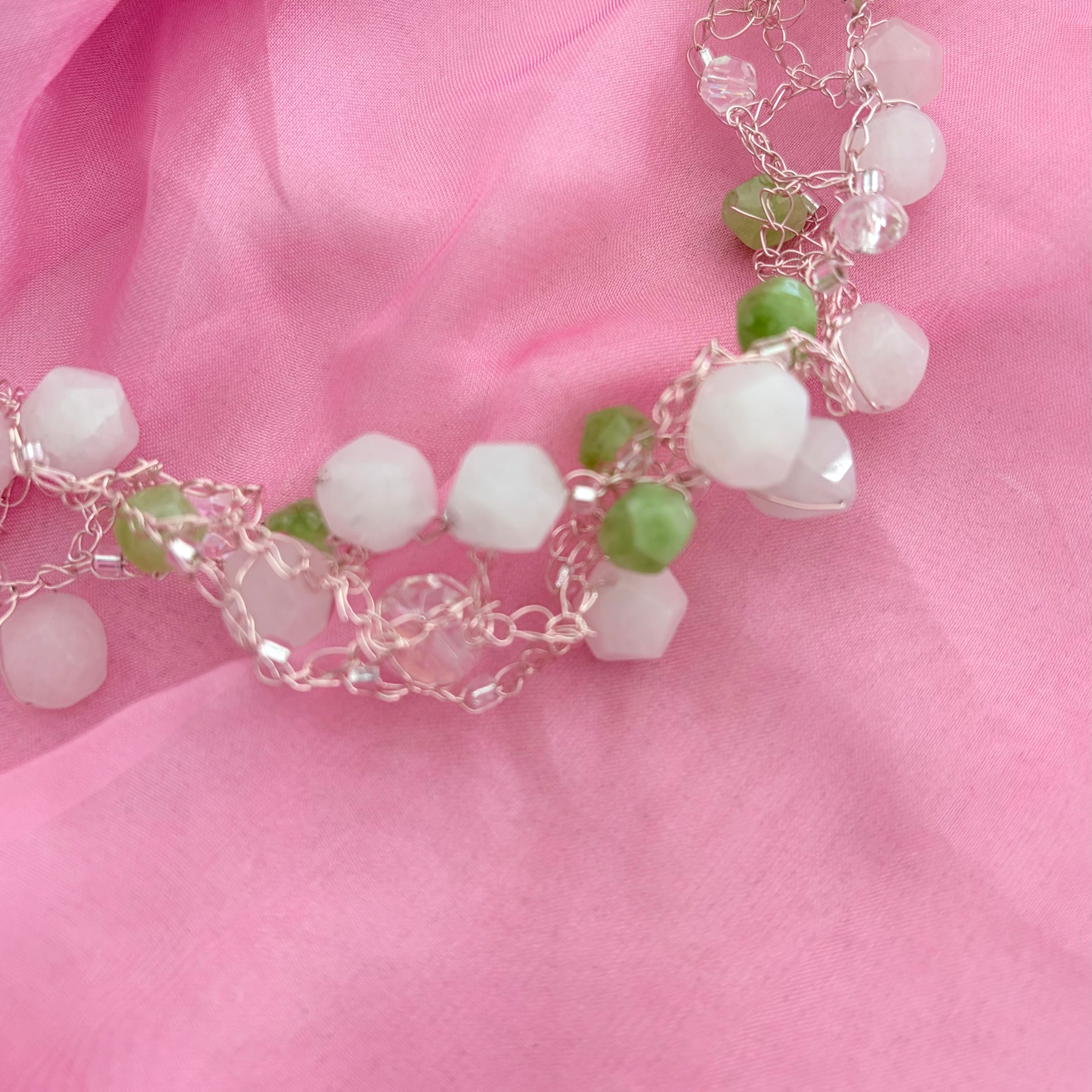 Rose Quartz and Peridot Necklace “Spring”