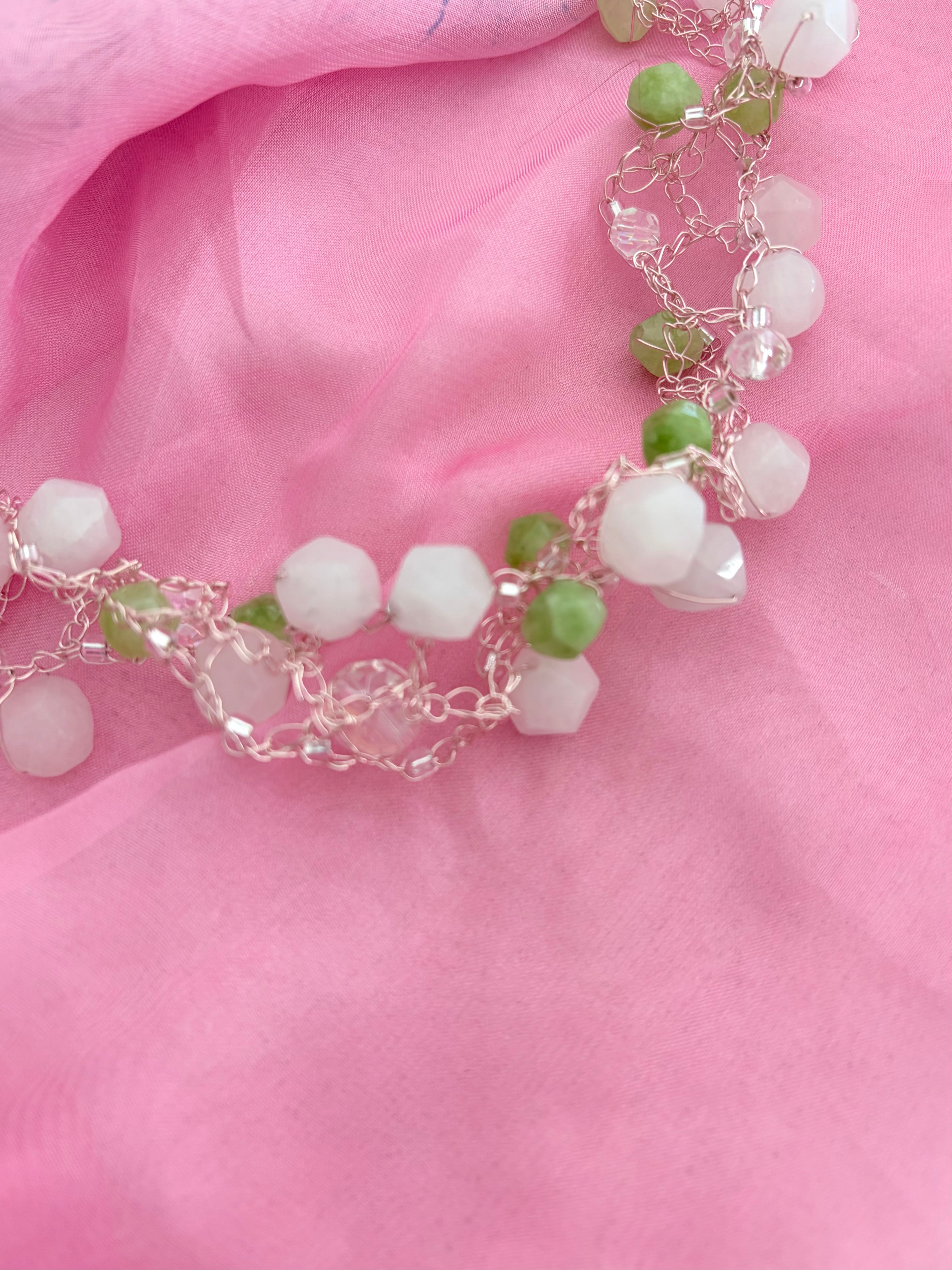 Rose Quartz and Peridot Necklace “Spring”