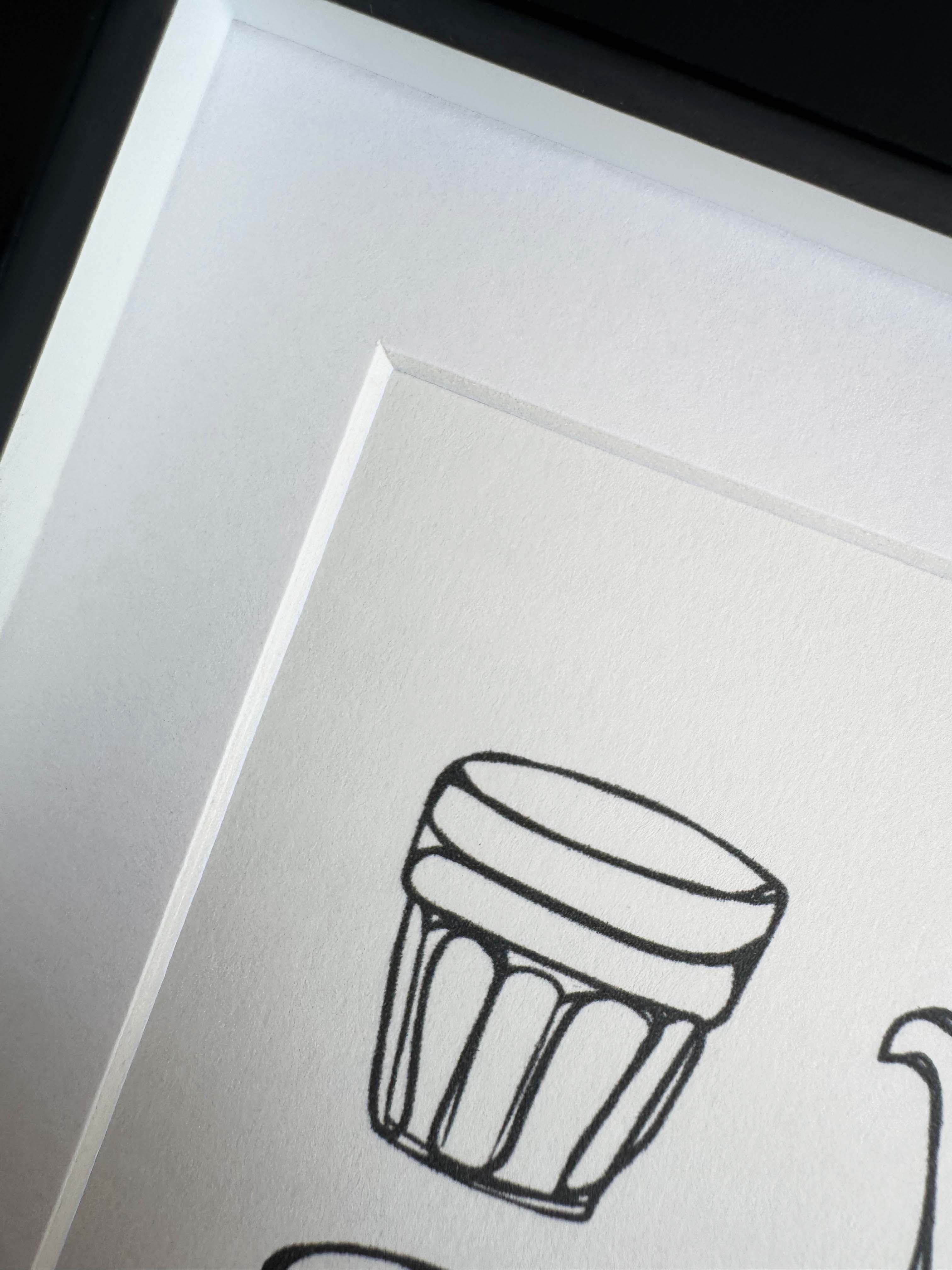 Modern Mini Print: Coffee Corner Line Drawing, black frame with inset included (13 x 18cm)