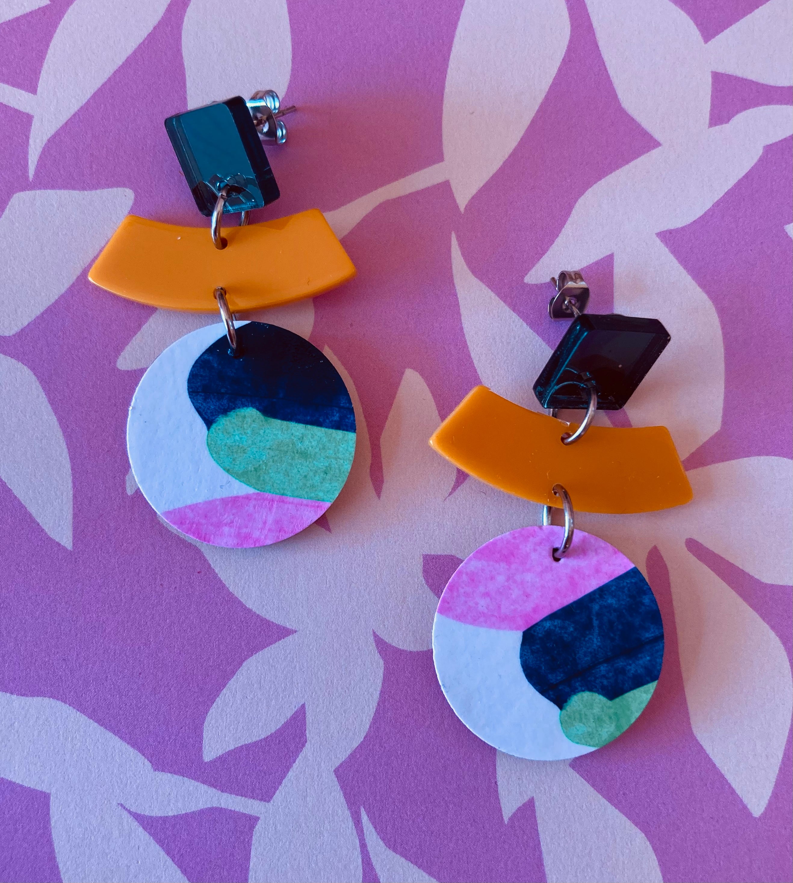 Triple layer handpainted / acrylic earrings
