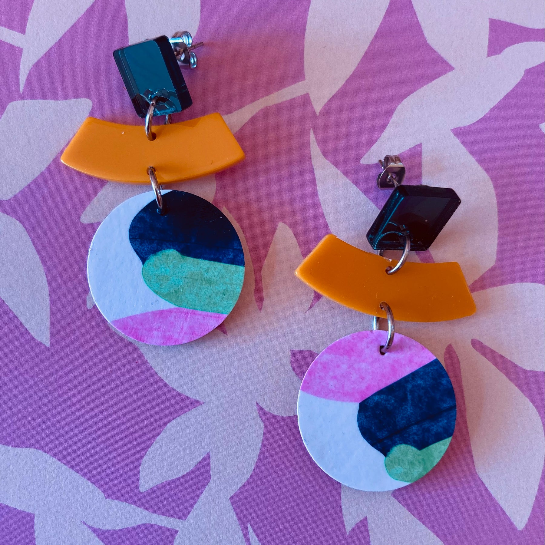 Triple layer handpainted / acrylic earrings