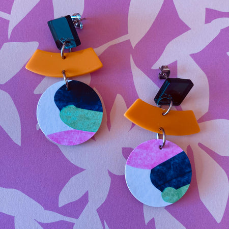 Triple layer handpainted / acrylic earrings