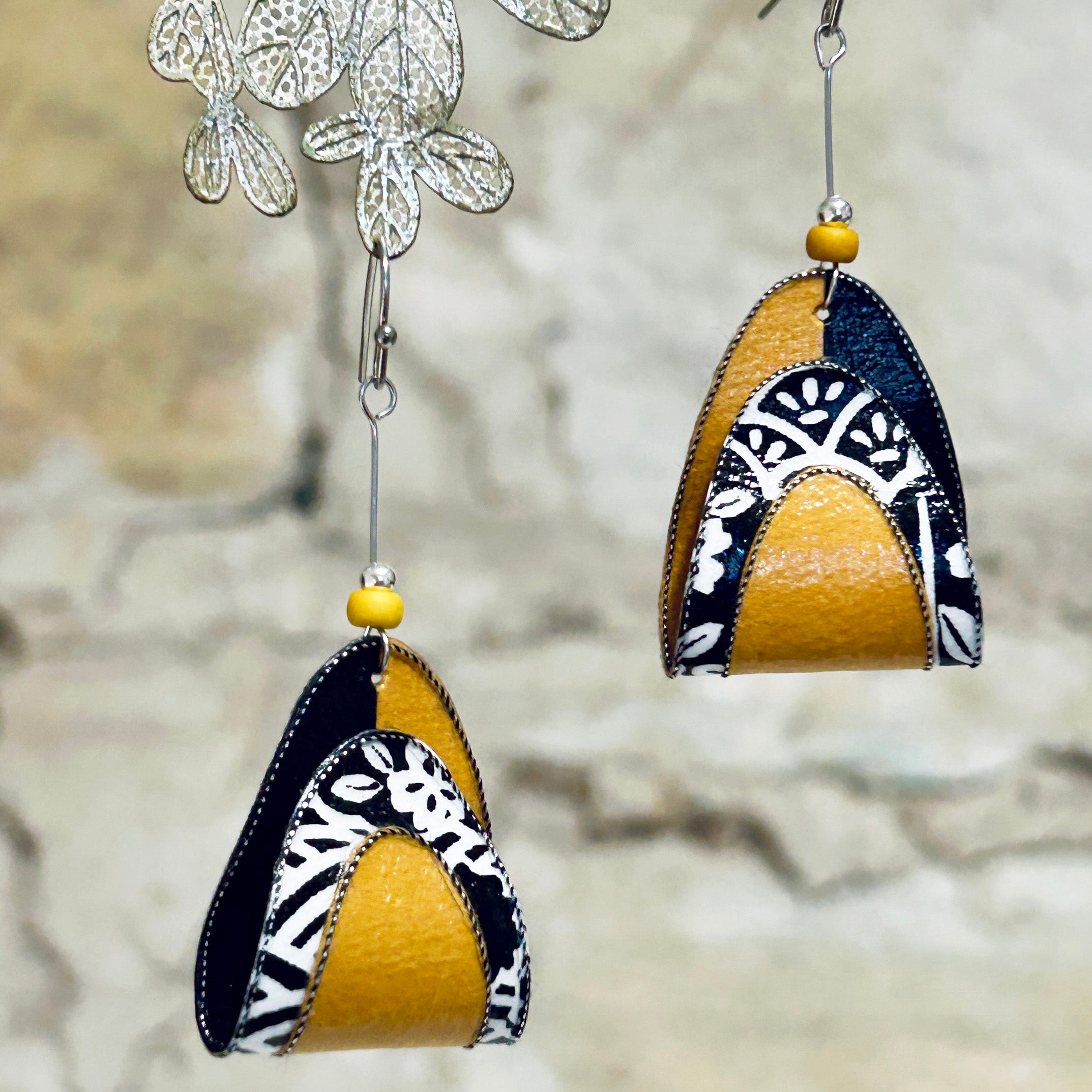 Earrings Colourful Japanese Washi Paper: Yellow Red or Orange