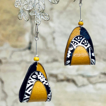 Earrings Colourful Japanese Washi Paper: Yellow Red or Orange