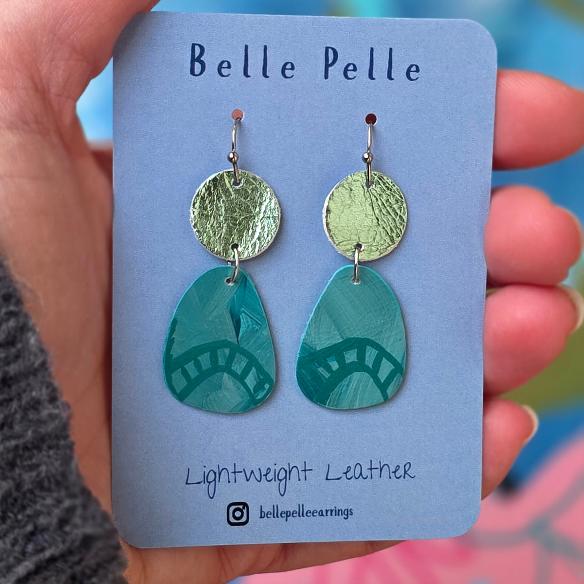 Alla Mano Leather Earrings - Jade Drop