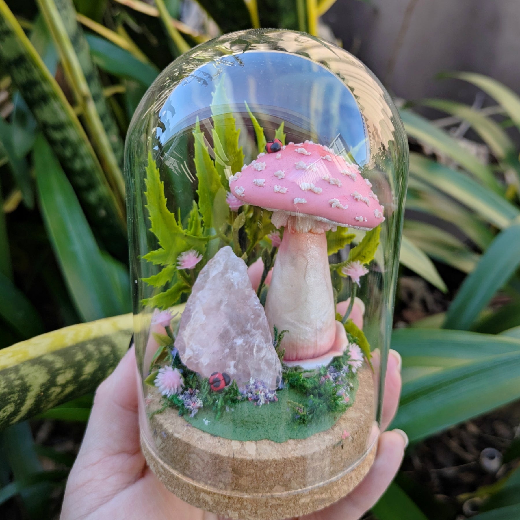 Enchanted Pink Mushroom & Rose Quartz Dome