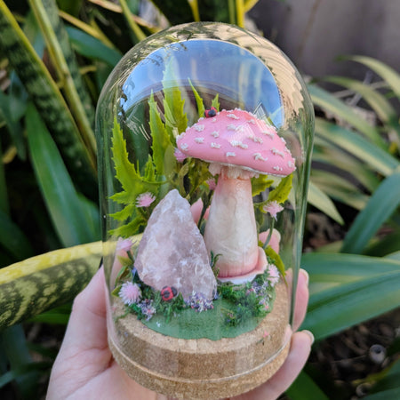 Enchanted Pink Mushroom & Rose Quartz Dome