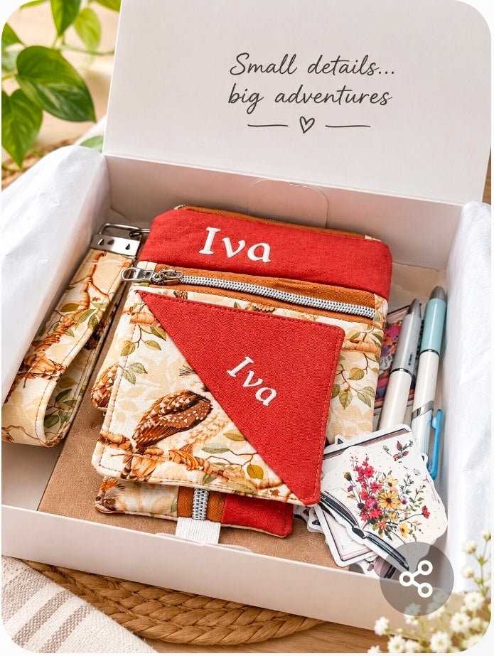Personalized Kookaburra Stationery Gift Set: Pen Case, Pouch, Bookmark, Notebook, Stickers