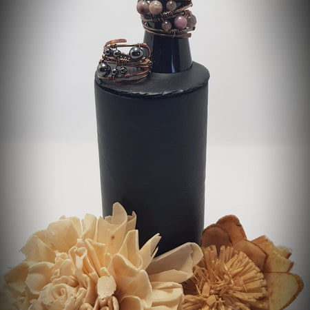 Amethyst and Hematite beaded copper rings #699AM/R + #700AM/R