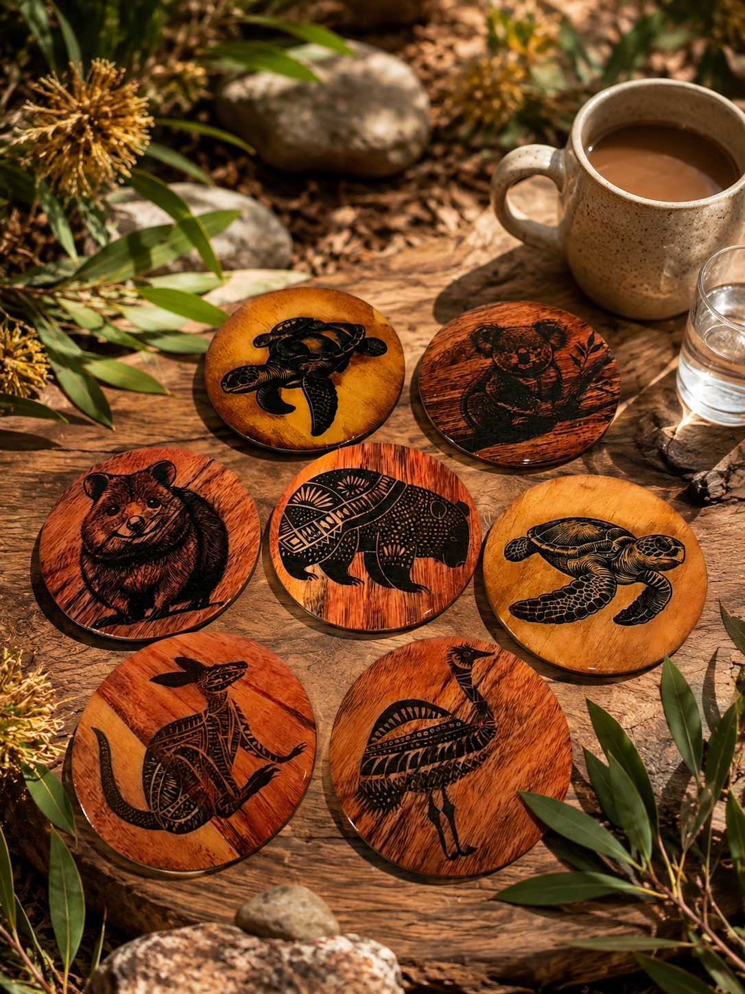 Coasters | Native coasters | wooden coasters | gift ideas | coffee table decor