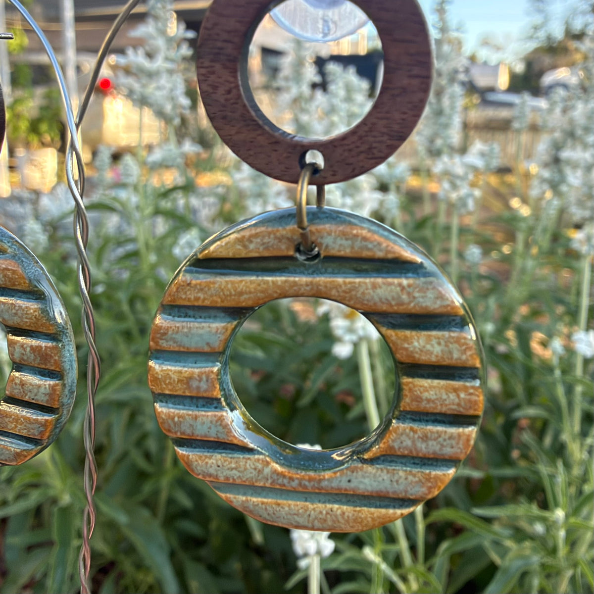 Earrings Ceramic Circle Stripe Dangles