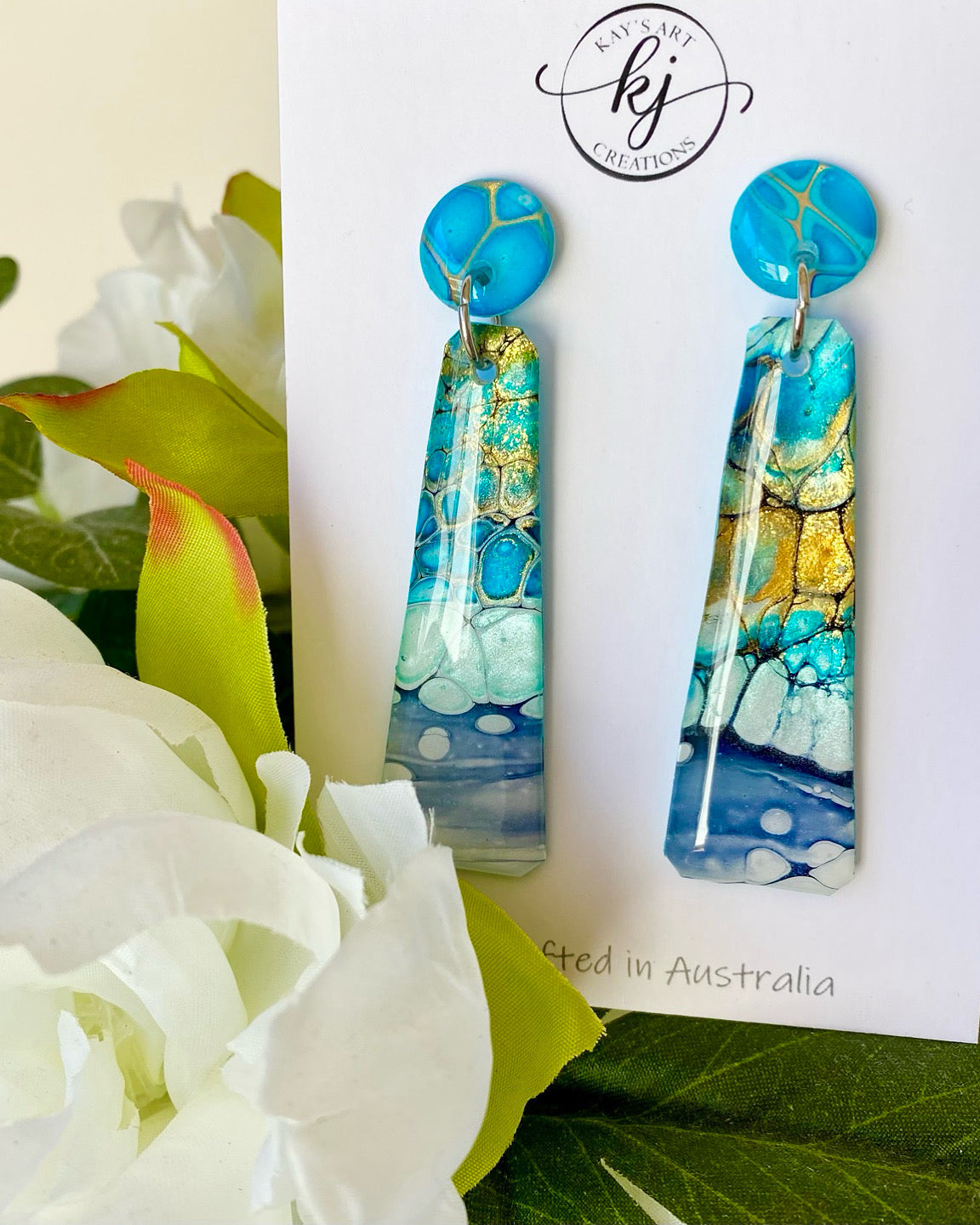 Turquoise Gold Dangle Earrings