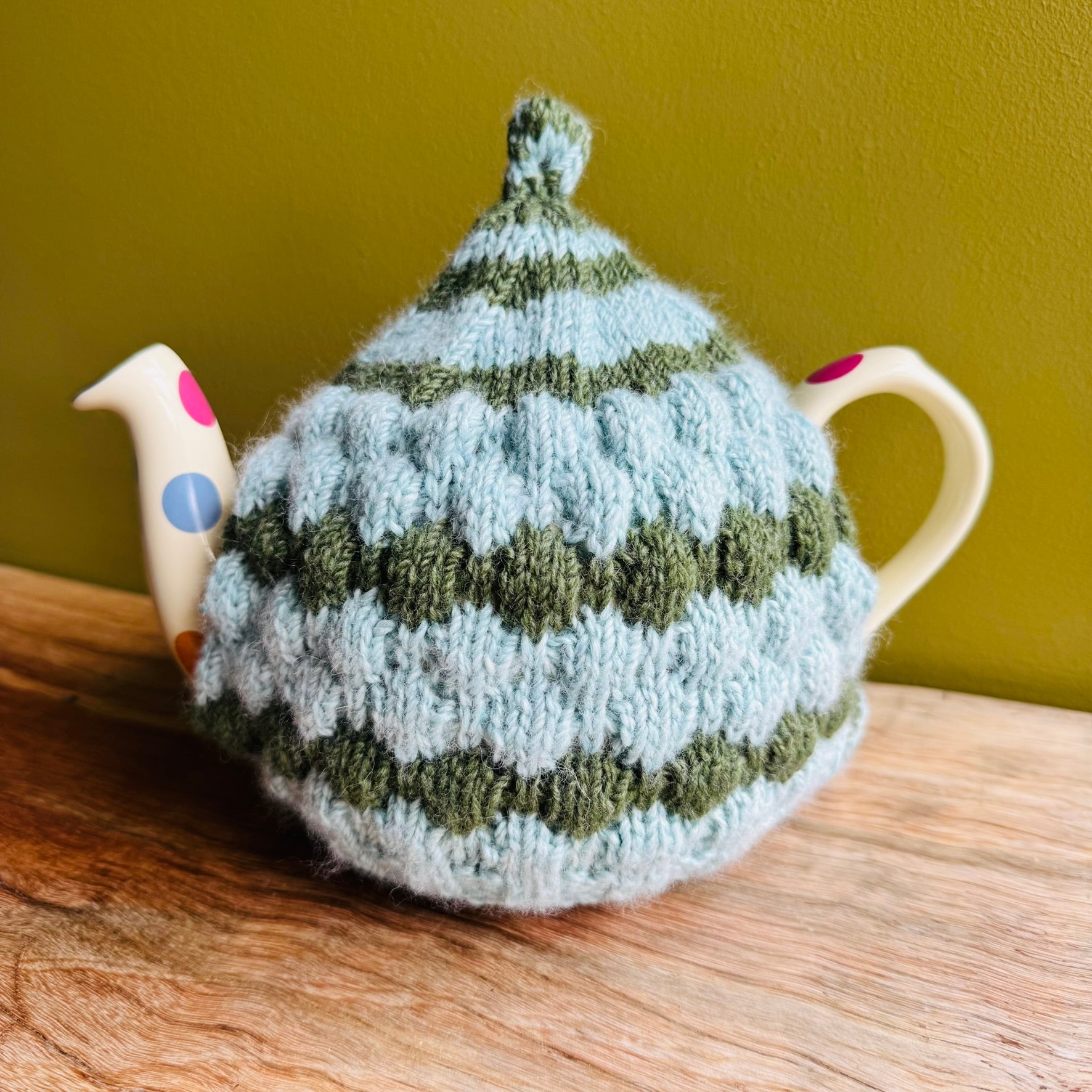 Teapot Cosy -Mint Green and Forest Green - Alpaca/Merino -  4-6 cup