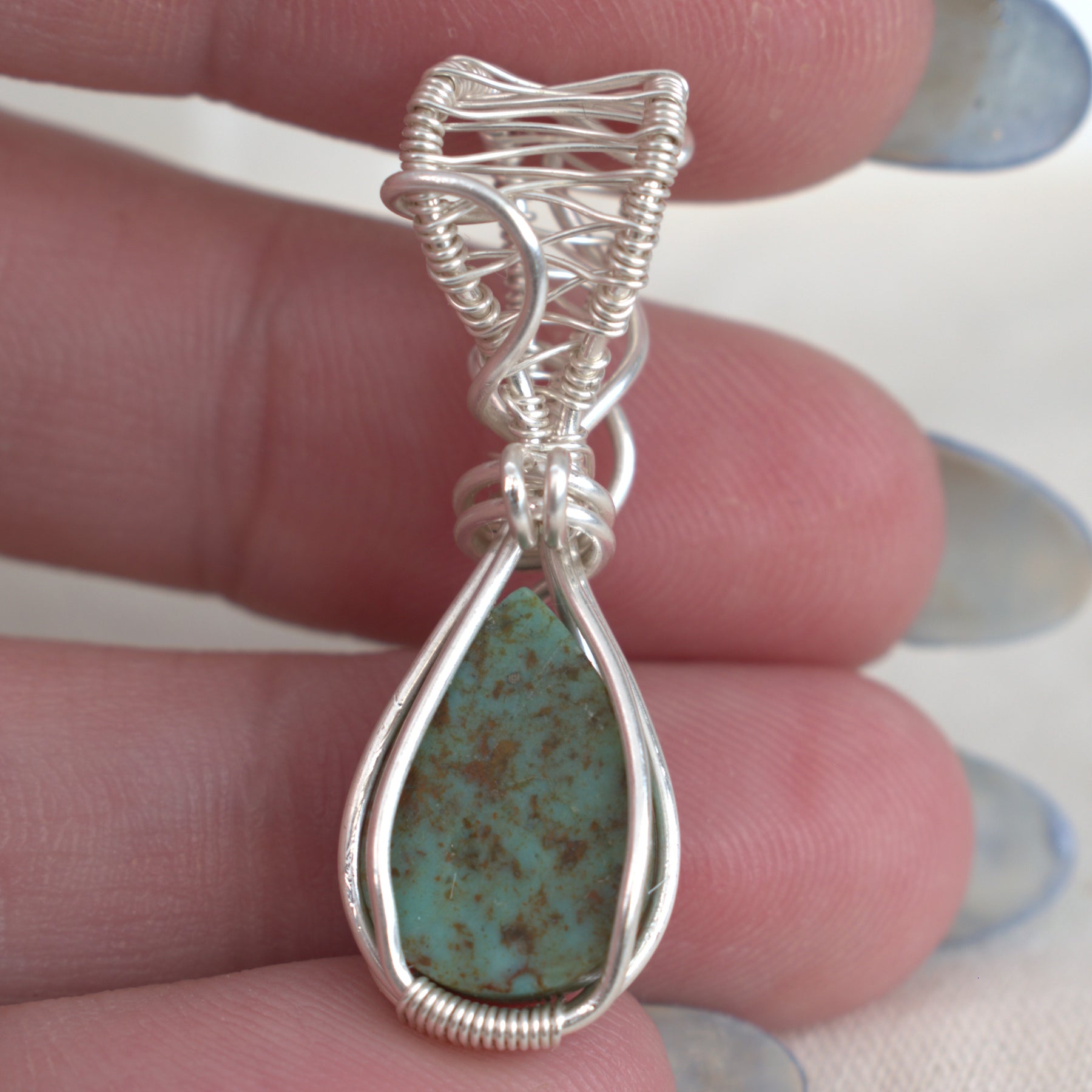 Wire Wrapped Tibetan Turquoise Keepsake Pendant