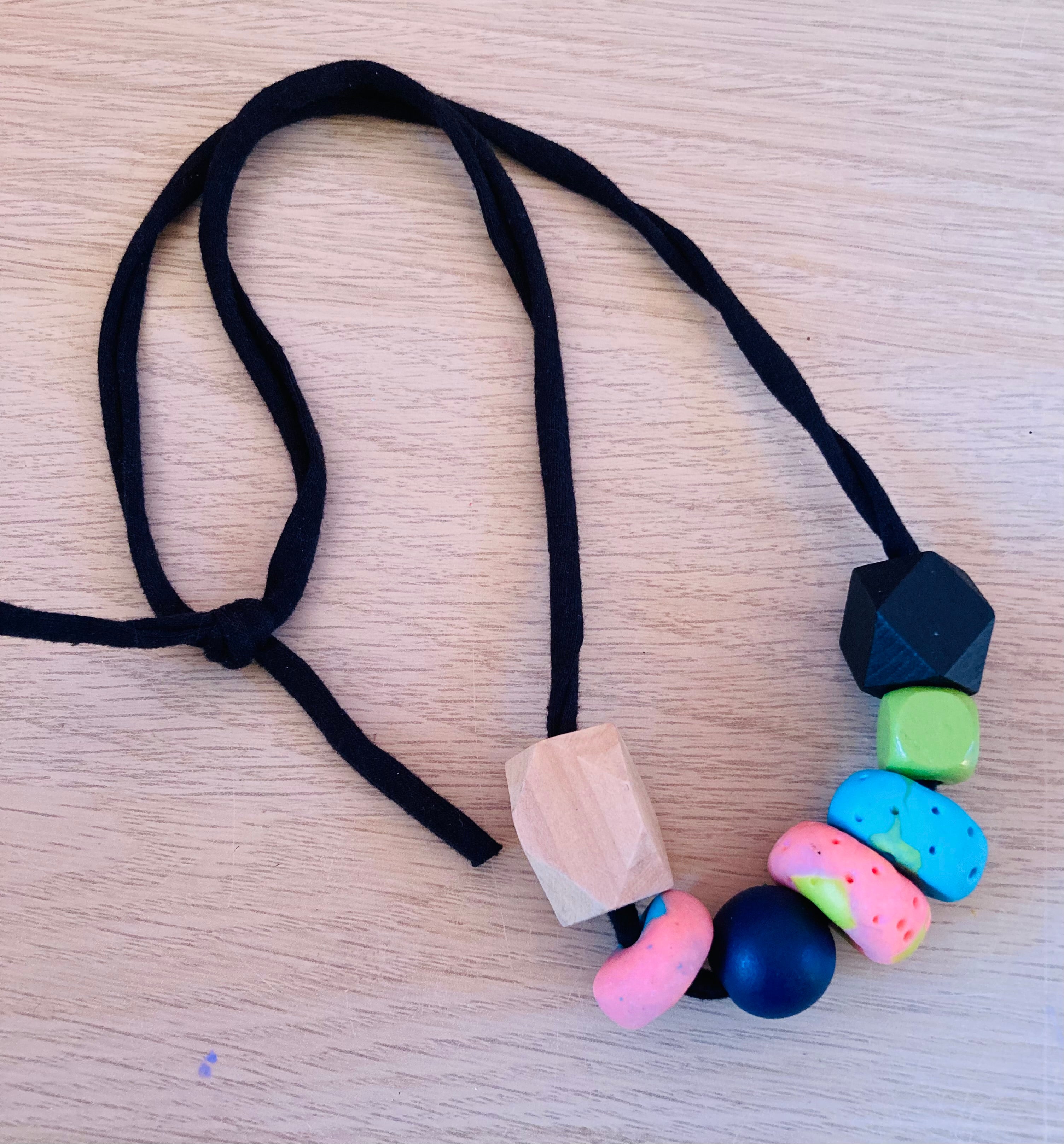 Polymer clay & wood necklace