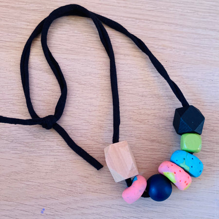 Polymer clay & wood necklace