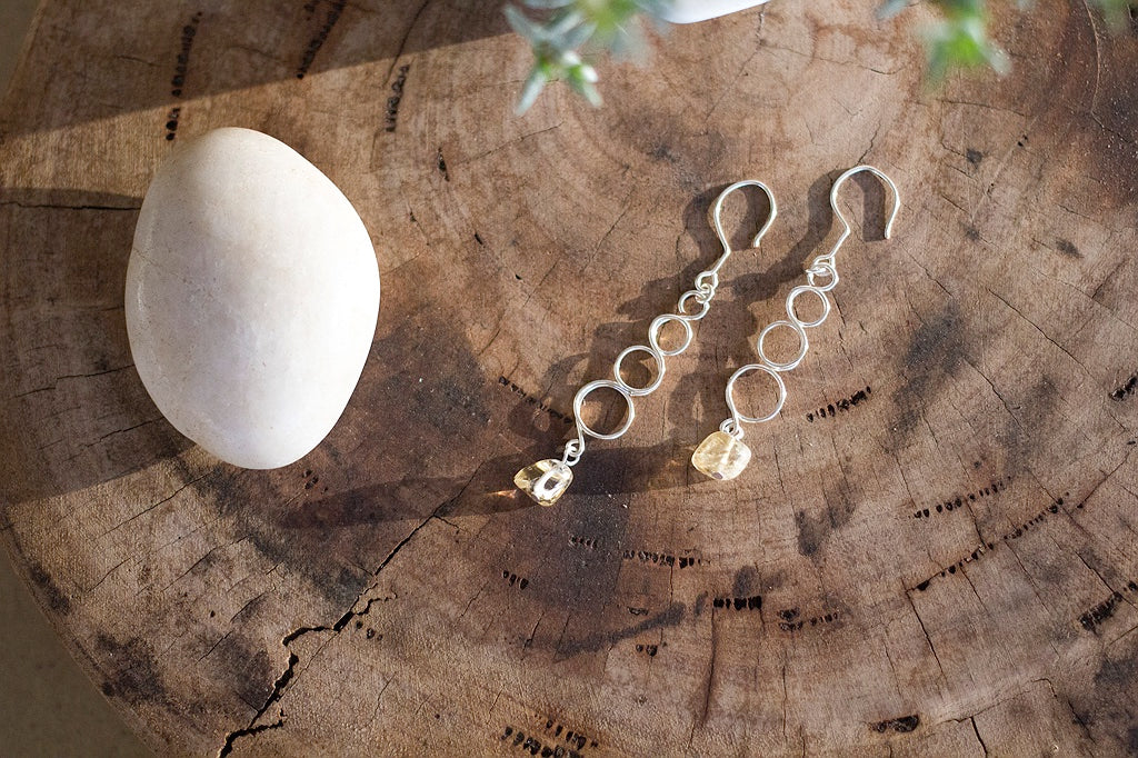 Citrine Gemstone Looped Silver Earrings | Crystal Jewellery