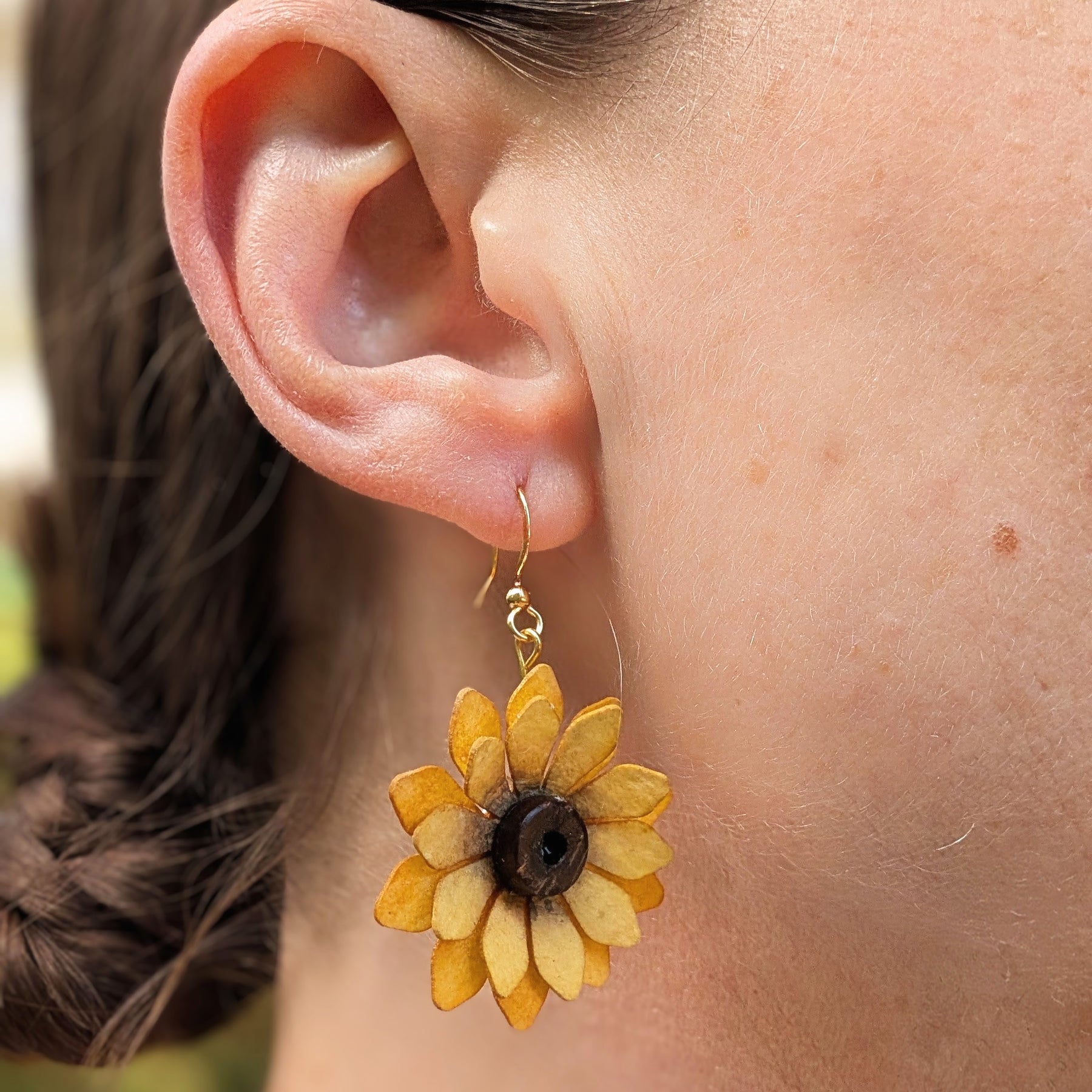 Sunflower Watercolour Paper Earrings | Handmade Floral Dangle Earrings