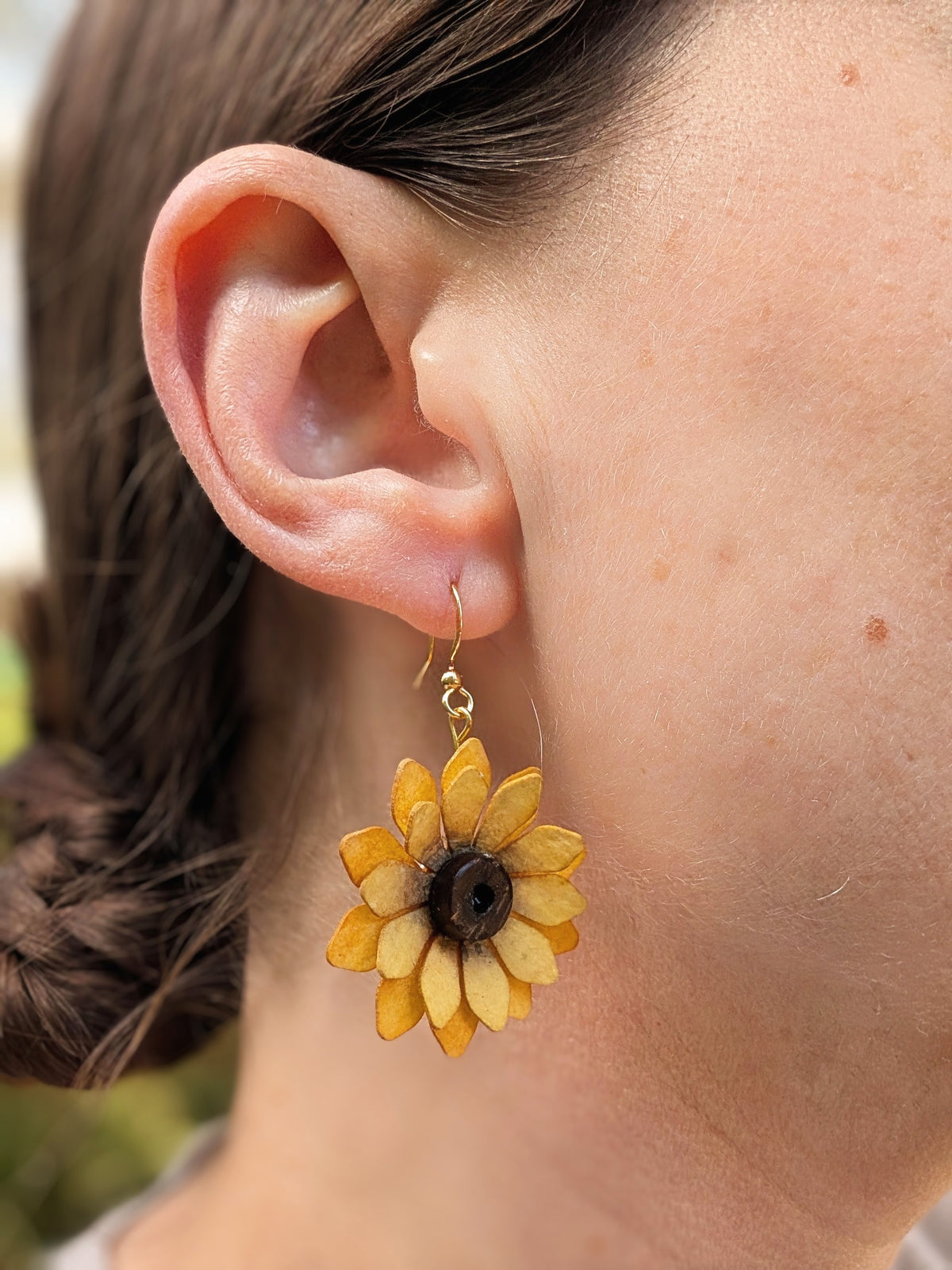 Sunflower Watercolour Paper Earrings | Handmade Floral Dangle Earrings