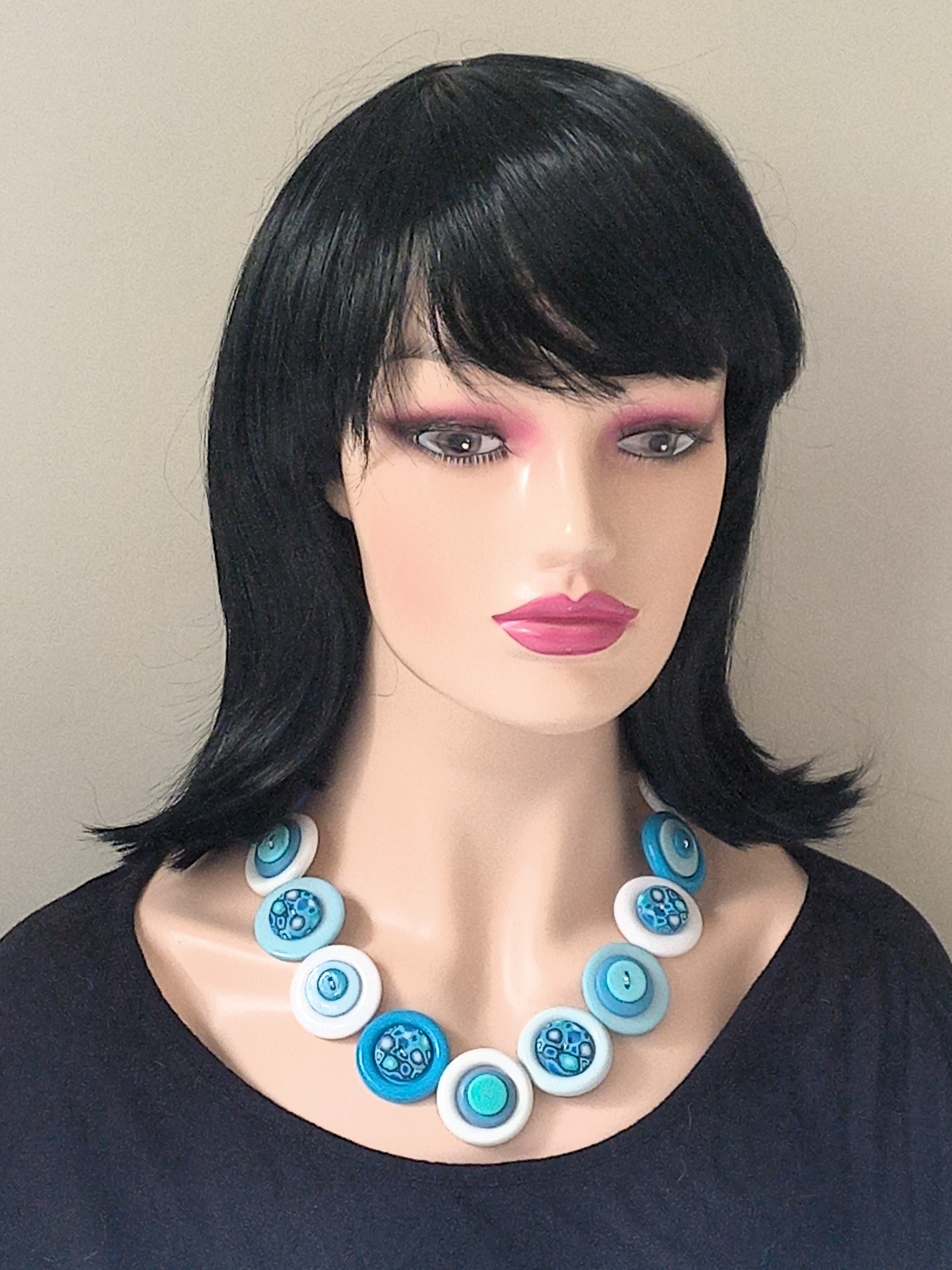 Button necklace - Blue Planet