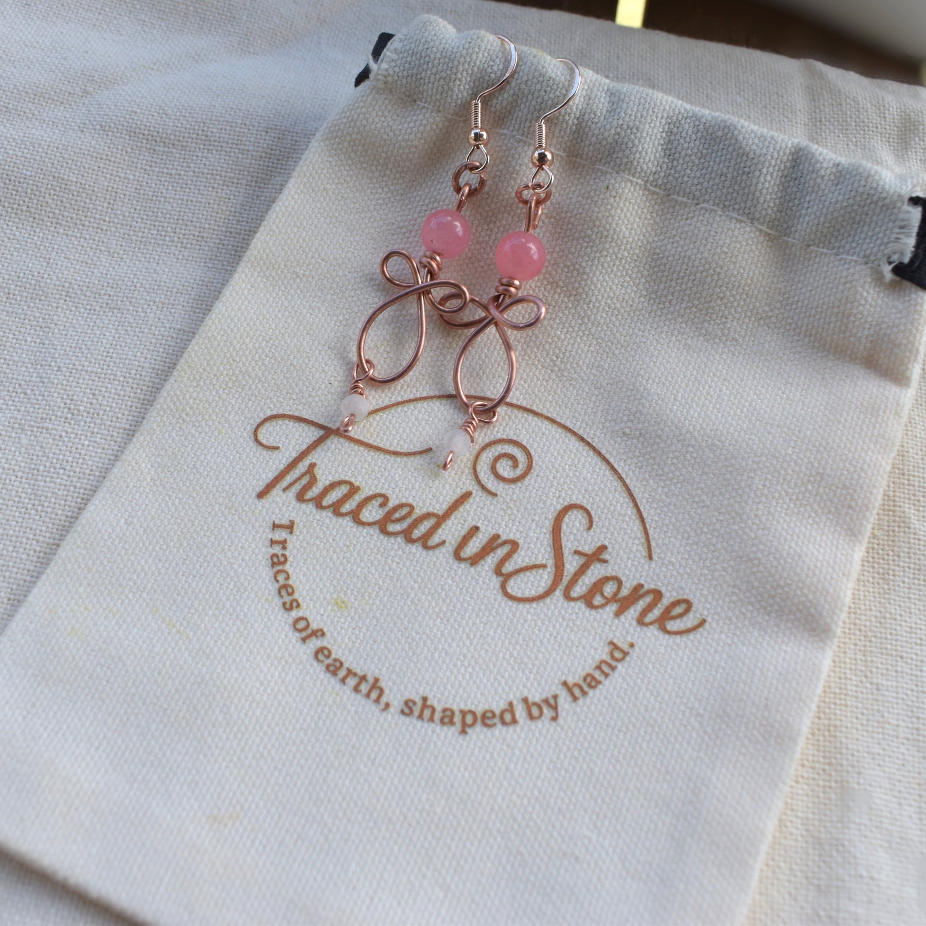 Blush Ribbon — Handcrafted Copper, Jasper & Moonstone Earrings