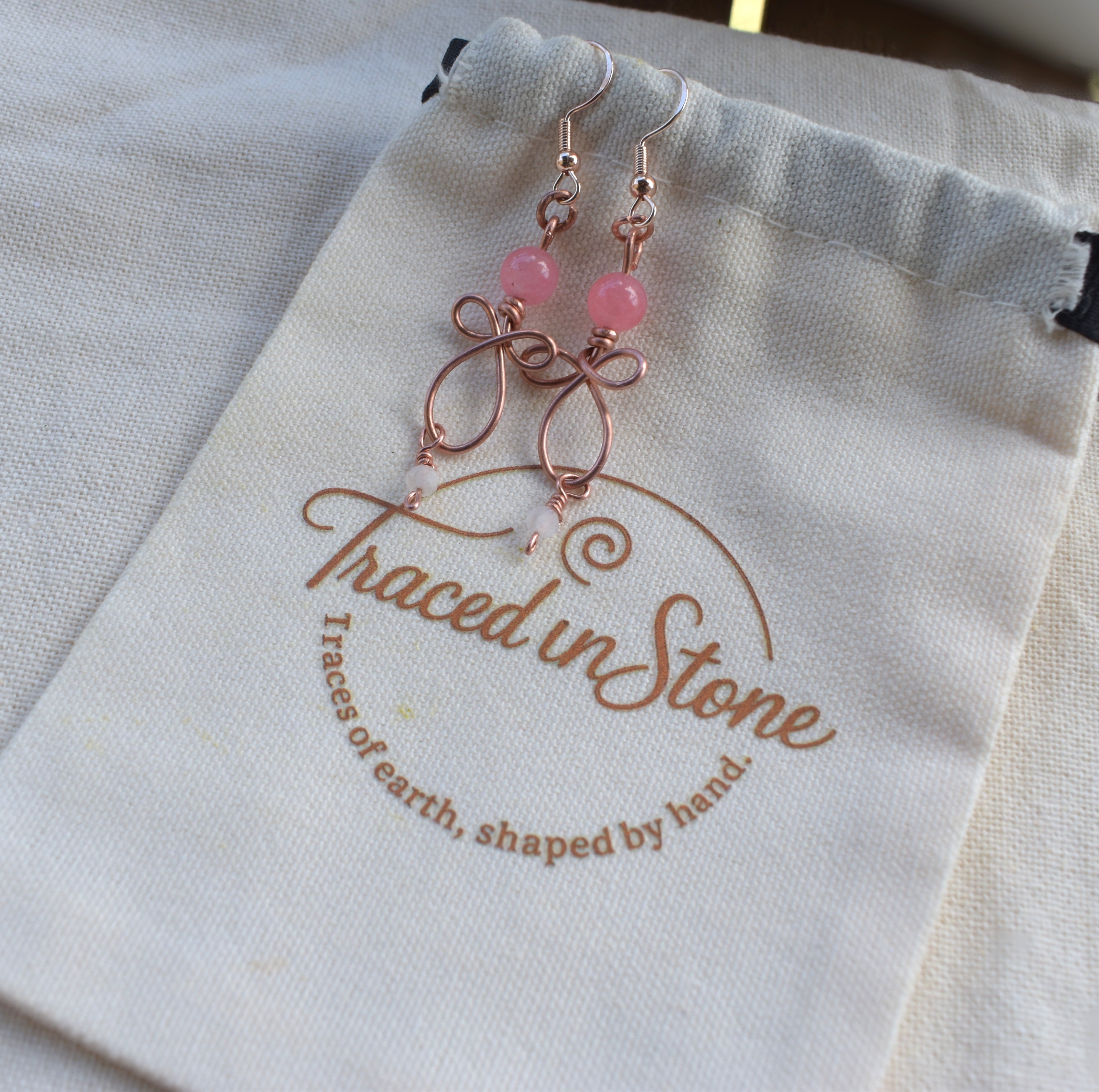 Blush Ribbon — Handcrafted Copper, Jasper & Moonstone Earrings