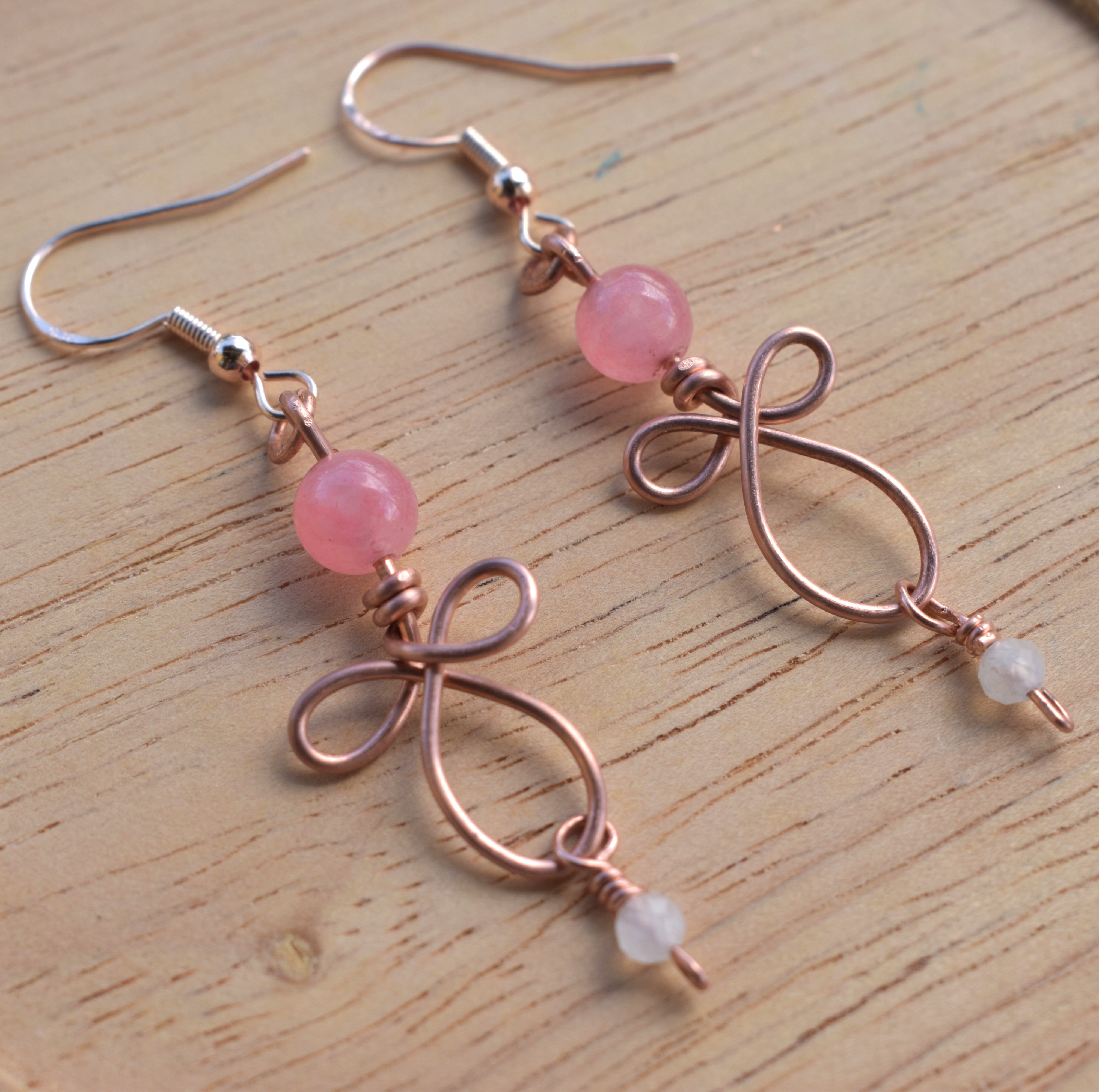 Blush Ribbon — Handcrafted Copper, Jasper & Moonstone Earrings