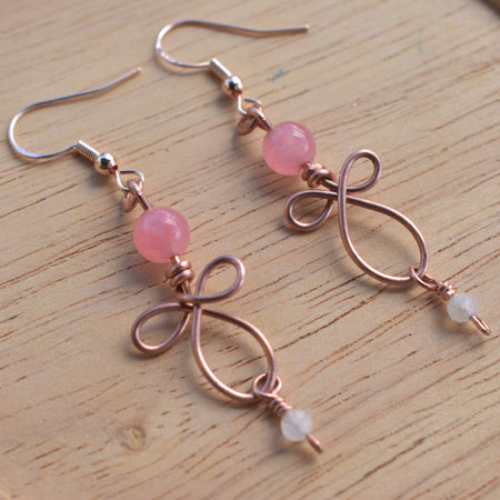 Blush Ribbon — Handcrafted Copper, Jasper & Moonstone Earrings