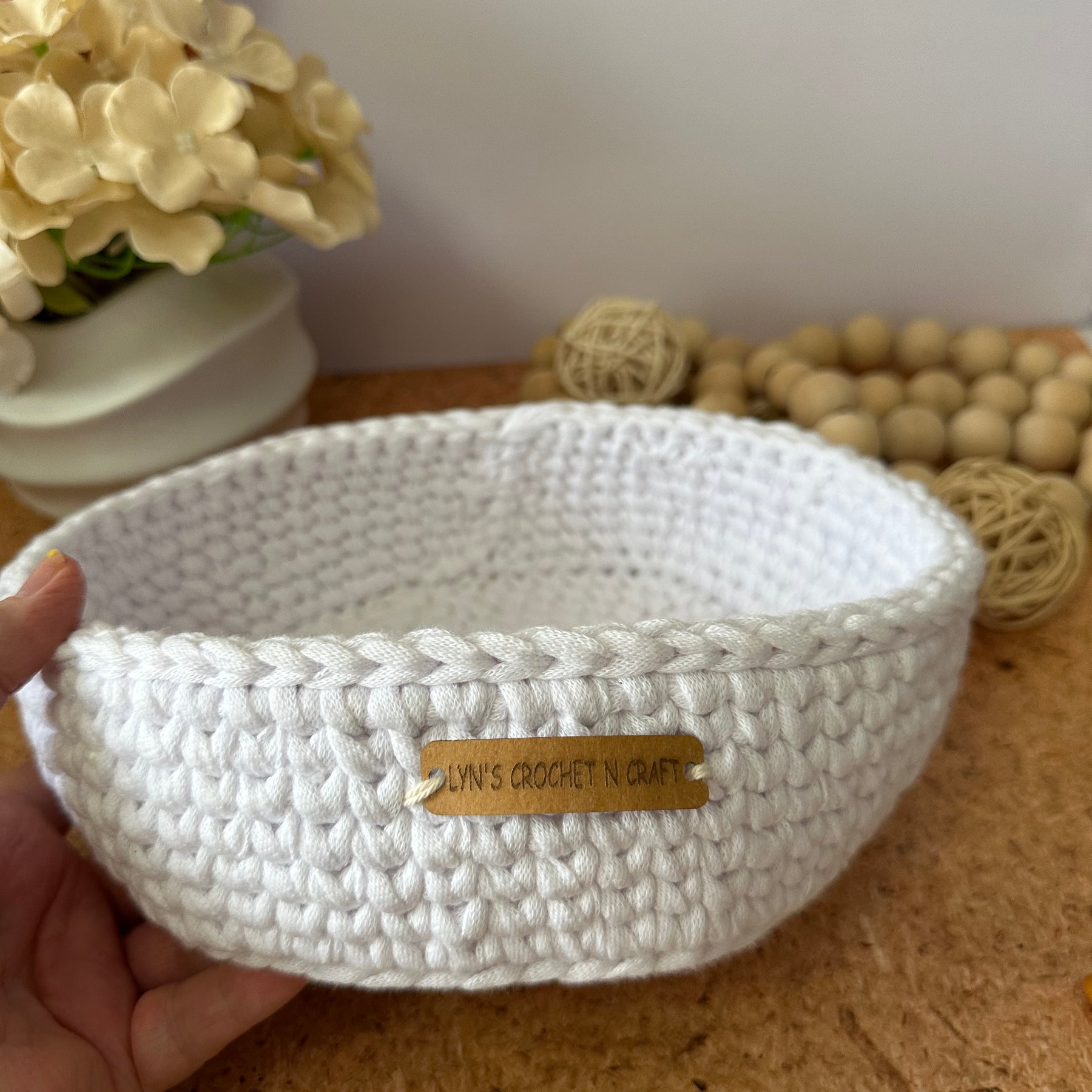 Elegant Handmade White Crochet Storage Basket