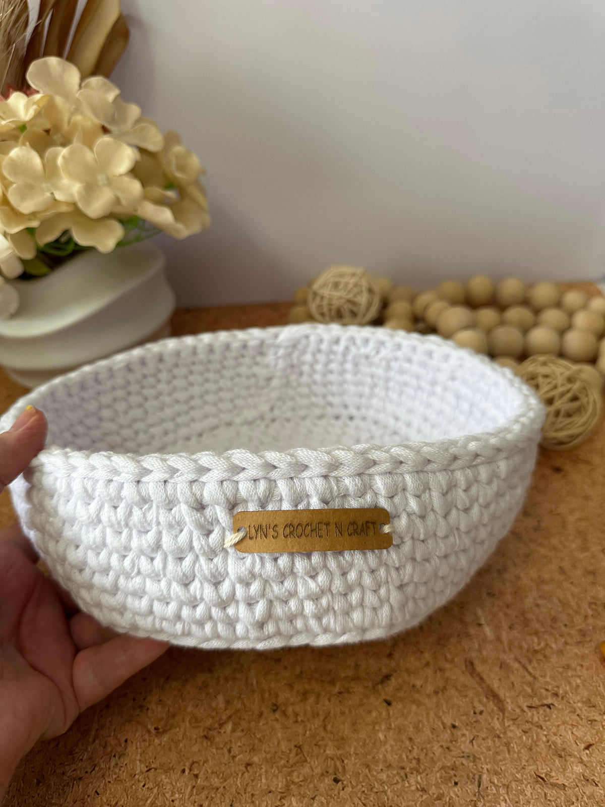 Elegant Handmade White Crochet Storage Basket