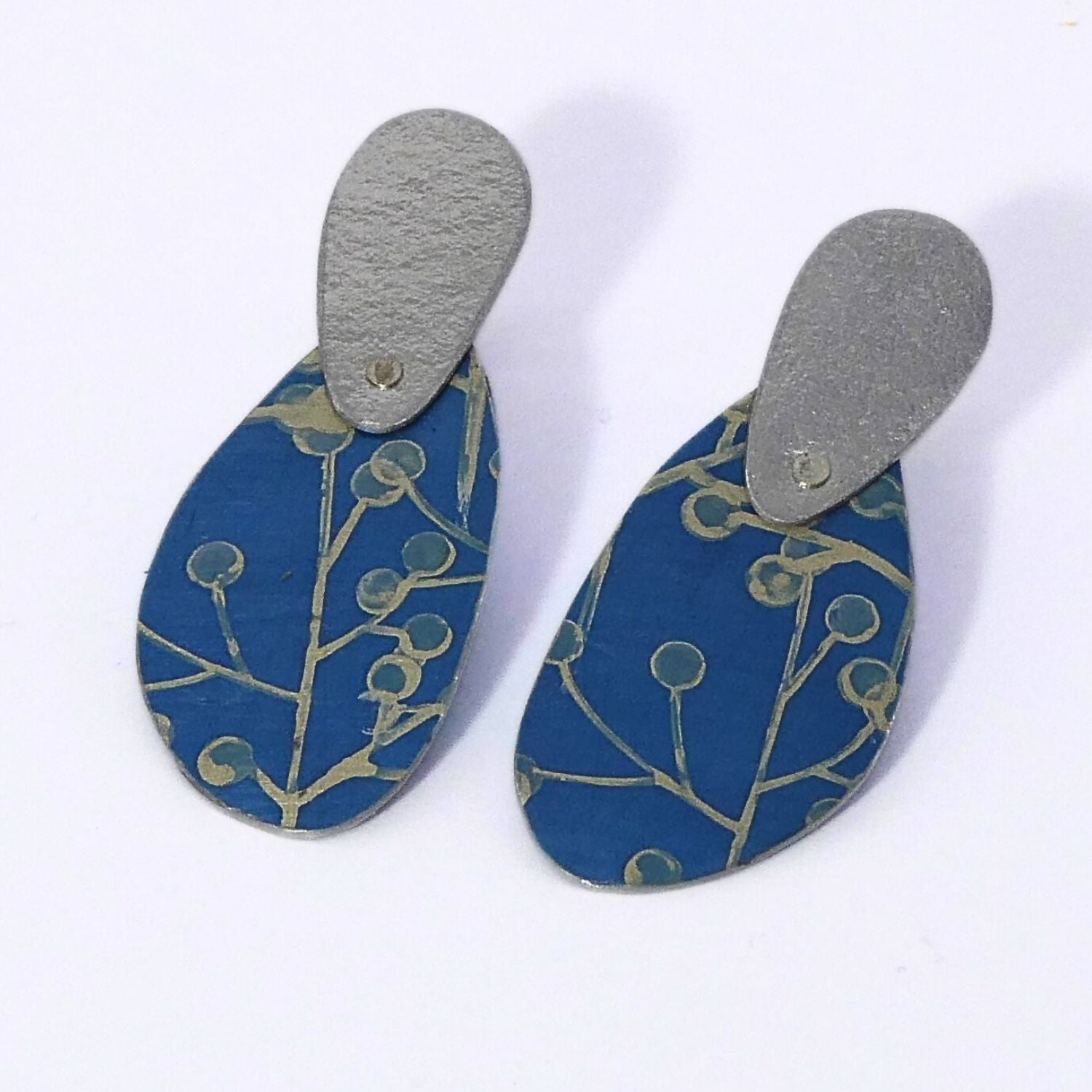 Anodised aluminium earrings hand printed Wattle and Sky Collection