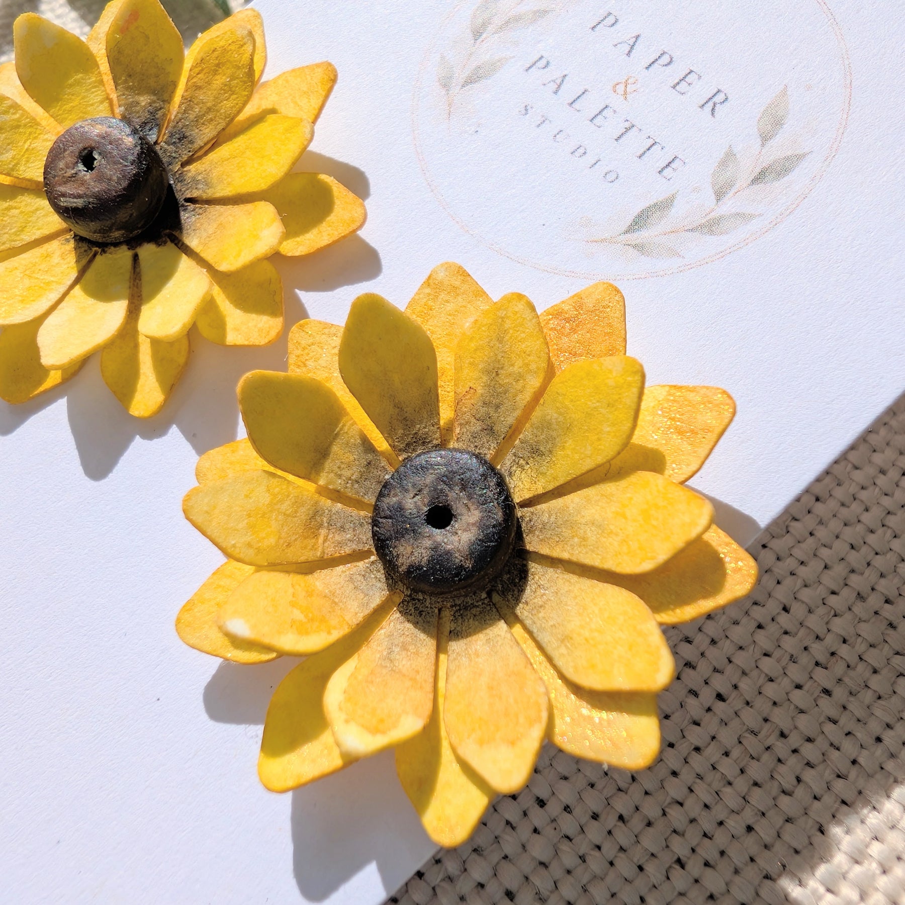 Sunflower Statement Stud Earrings | Hand-Painted Watercolour Paper Floral Earrings