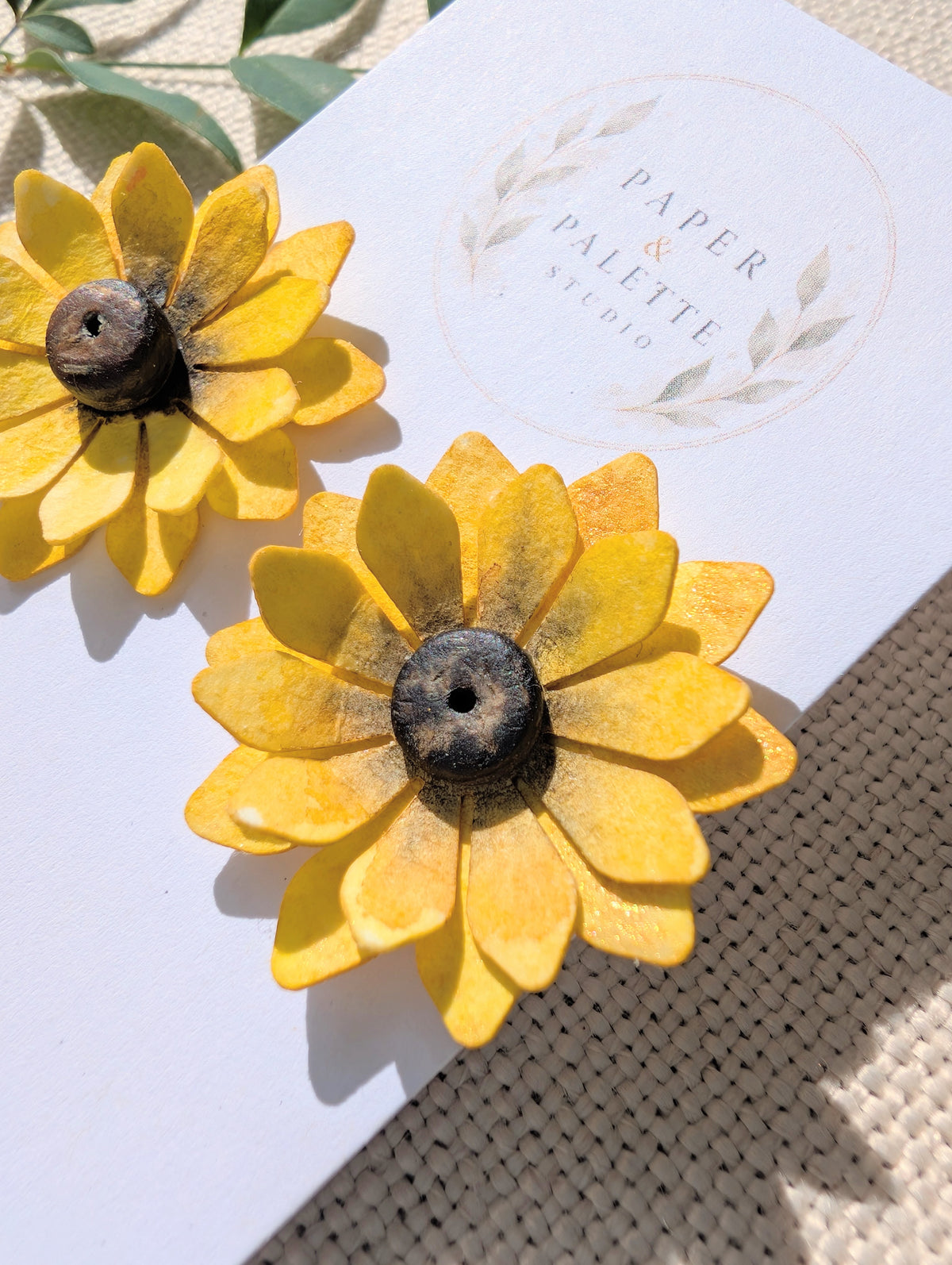 Sunflower Statement Stud Earrings | Hand-Painted Watercolour Paper Floral Earrings