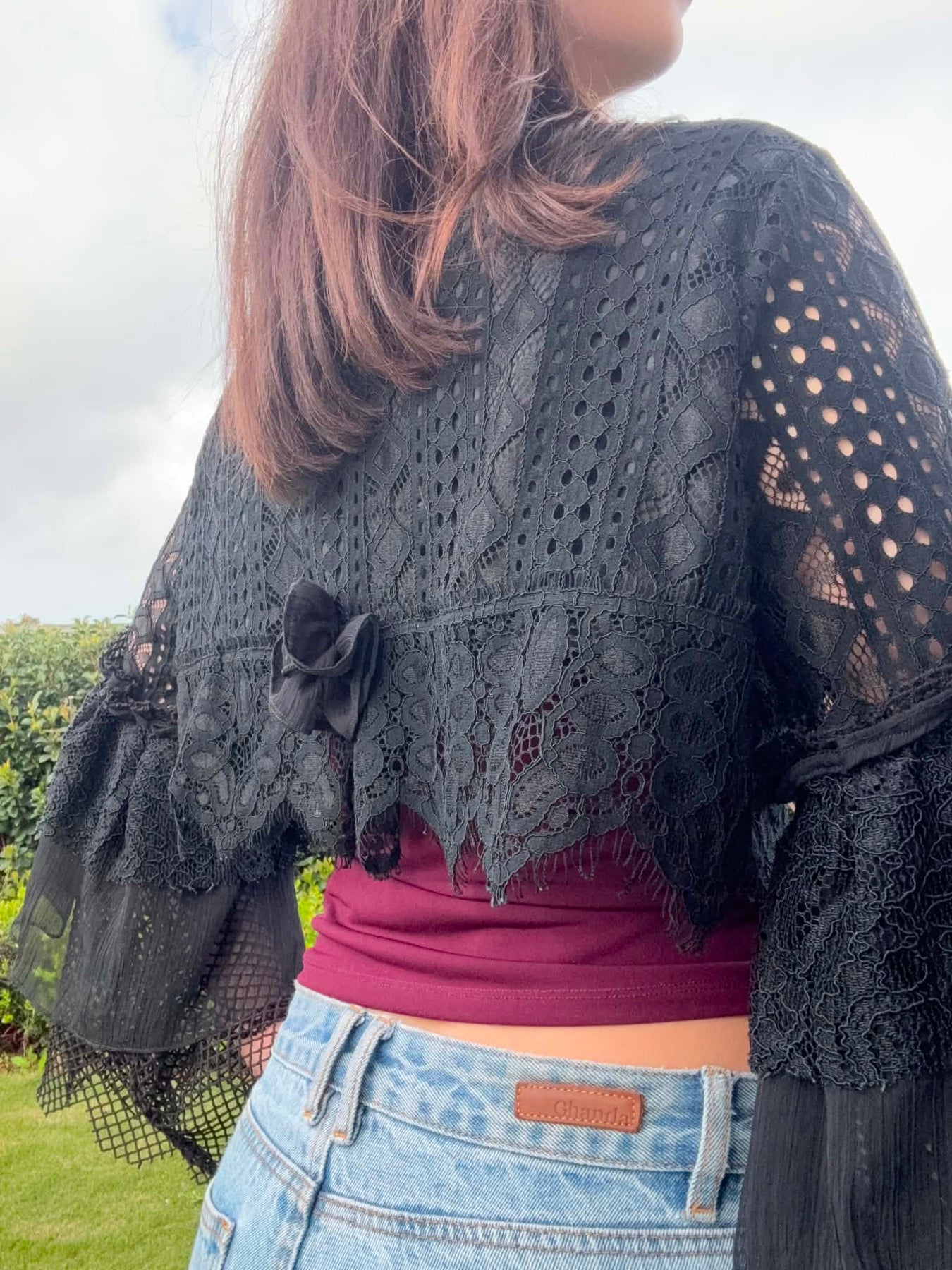 Upcycled Black Lace Bolero Layered Sleeves