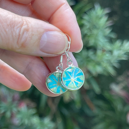 Handmade Turquoise and Gold Starburst Drop Earrings • Made with Japanese Papers