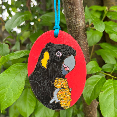 Yellow-tailed Black Cockatoo Bauble | Hand-painted | Christmas Decoration | Australian Native Birds