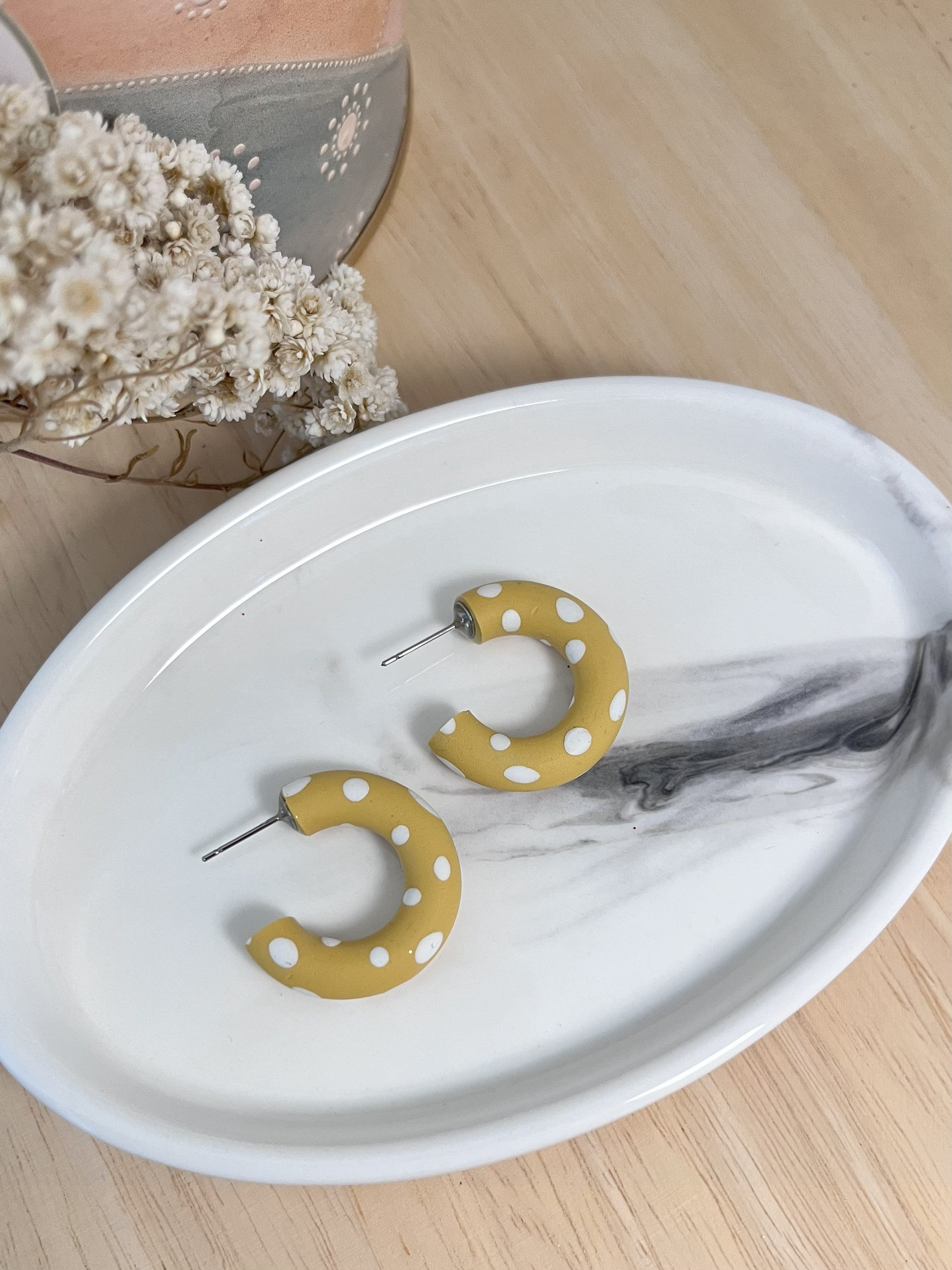 Small Polymer Clay Hoop Earrings - Various Colours