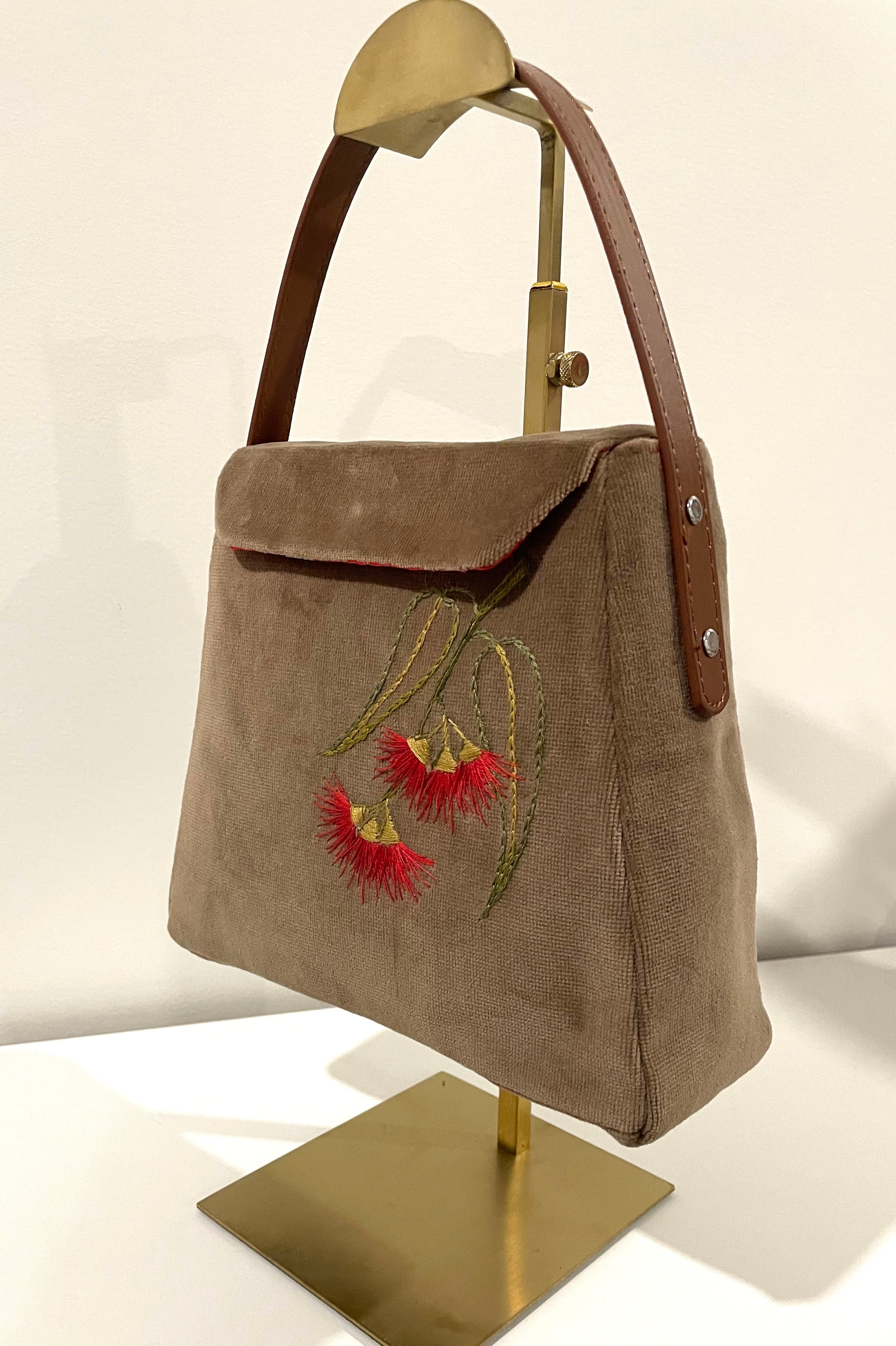 Handmade Velvet Bottlebrush Embroidery Handbag