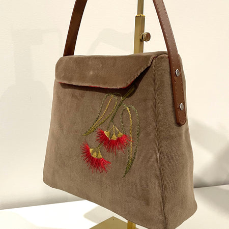 Velvet Bottlebrush Handbag, Embroidered, Handmade