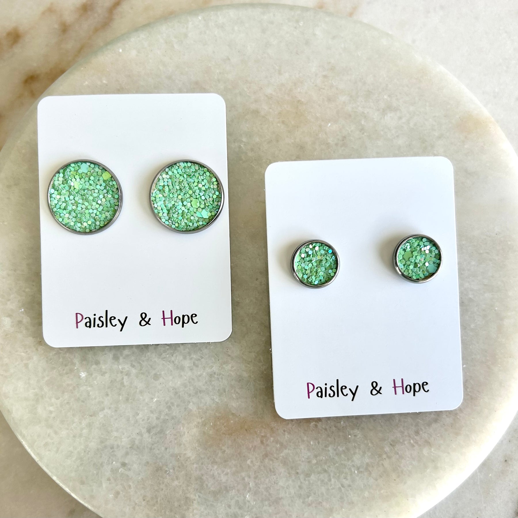 Sequin Faux Leather Bezel Style Studs - Choose size & colour