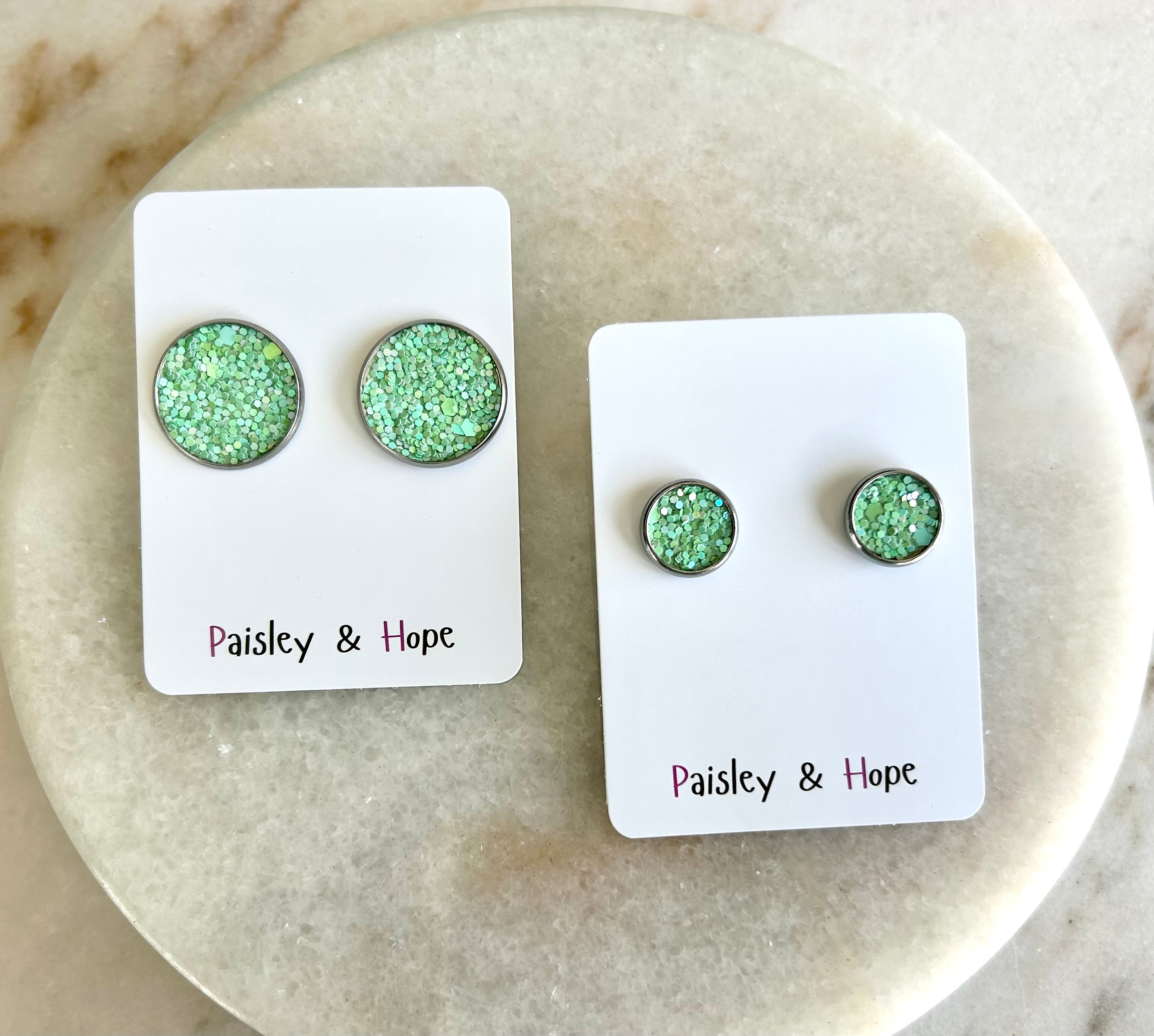 Sequin Faux Leather Bezel Style Studs - Choose size & colour