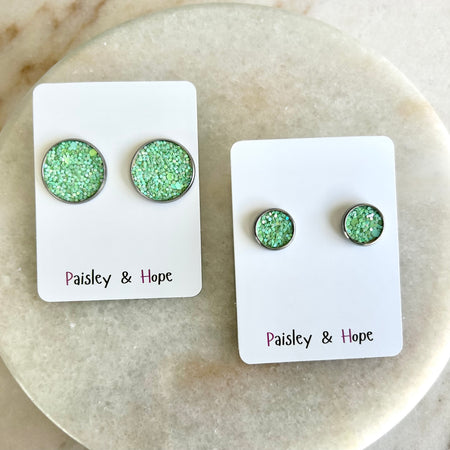 Sequin Faux Leather Bezel Style Studs - Choose size & colour