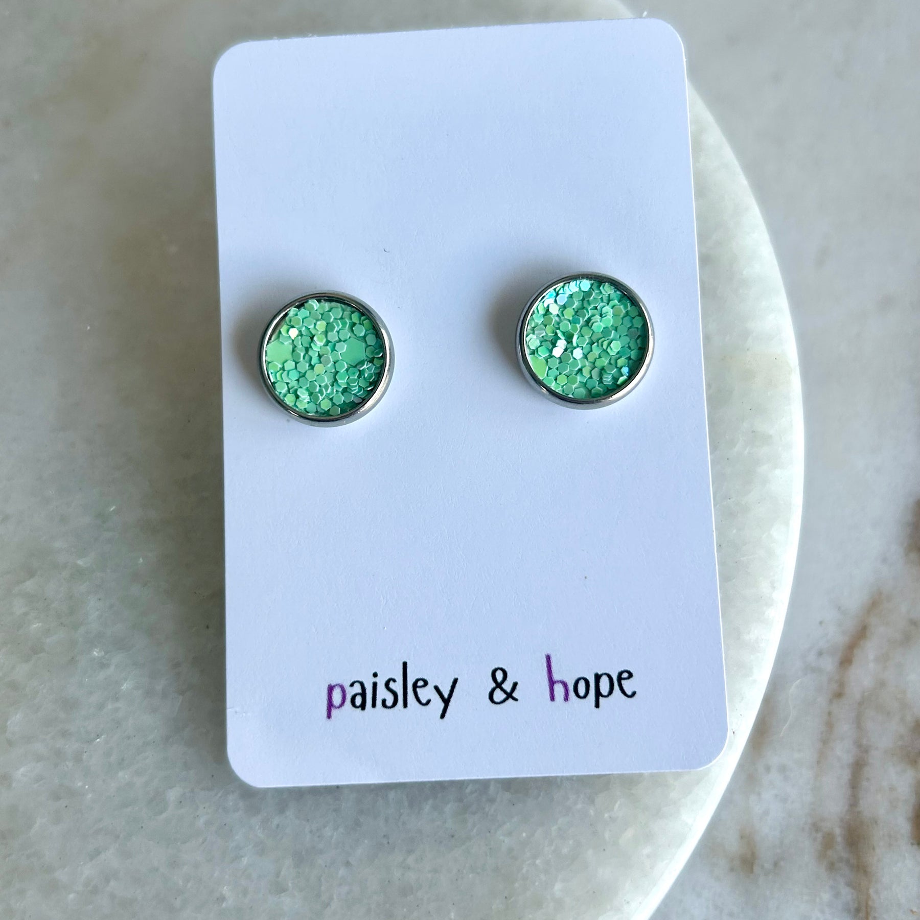 Sequin Faux Leather Bezel Style Studs - Choose size & colour
