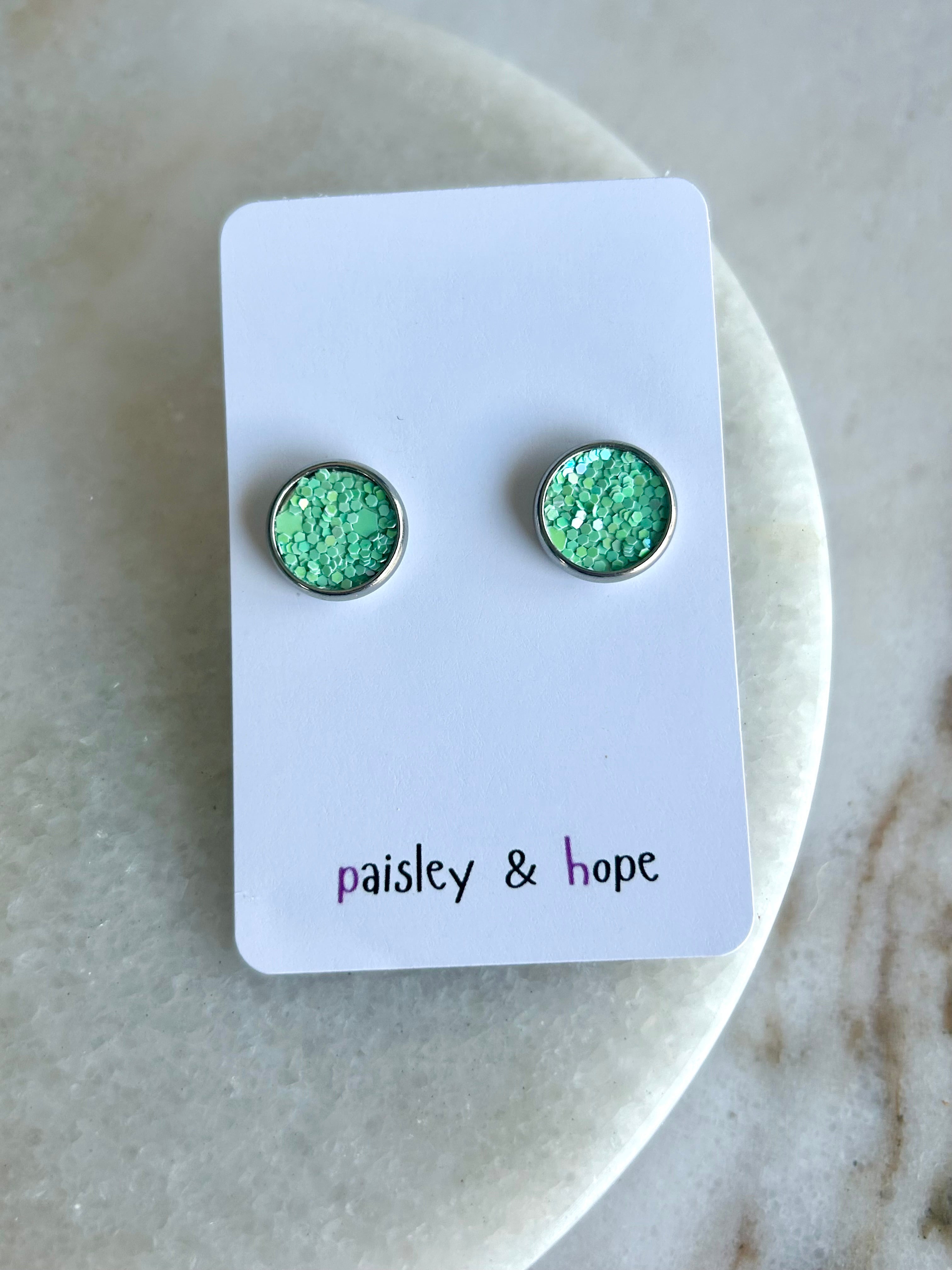 Sequin Faux Leather Bezel Style Studs - Choose size & colour