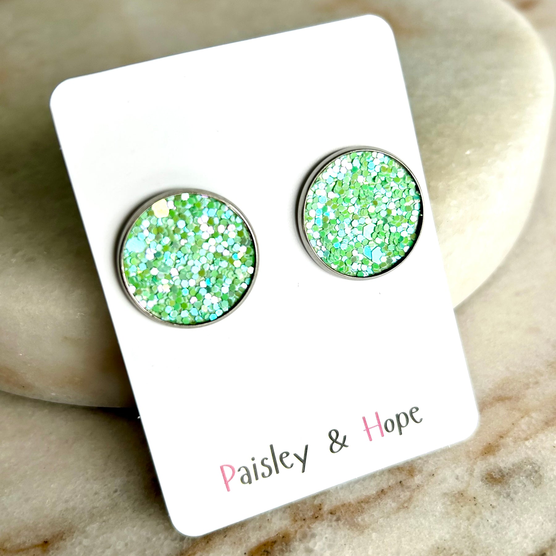 Sequin Faux Leather Bezel Style Studs - Choose size & colour
