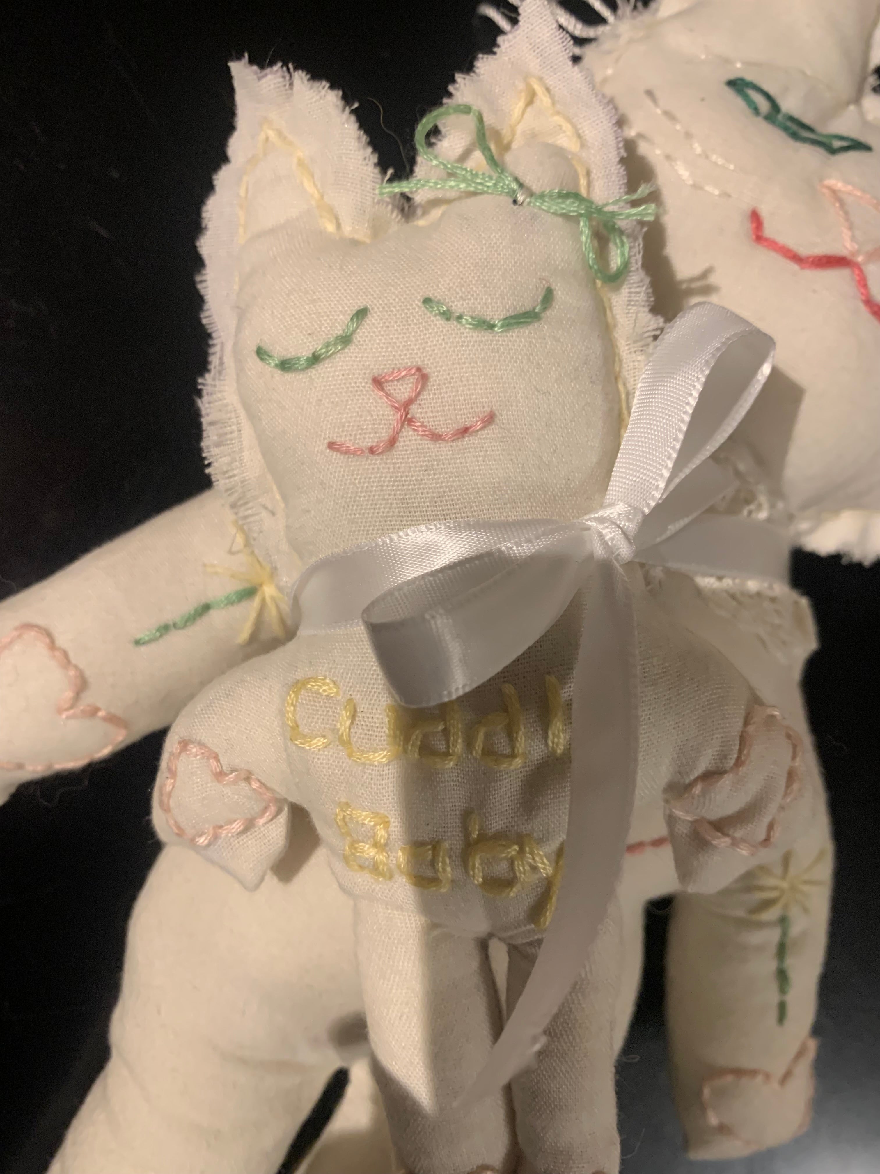 Cuddle Cat and Cuddle Kitten Hand Made Hand Embroidered
