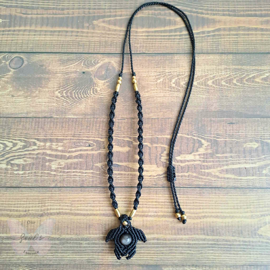 Silver Sheen Obisidan Turtle Necklace