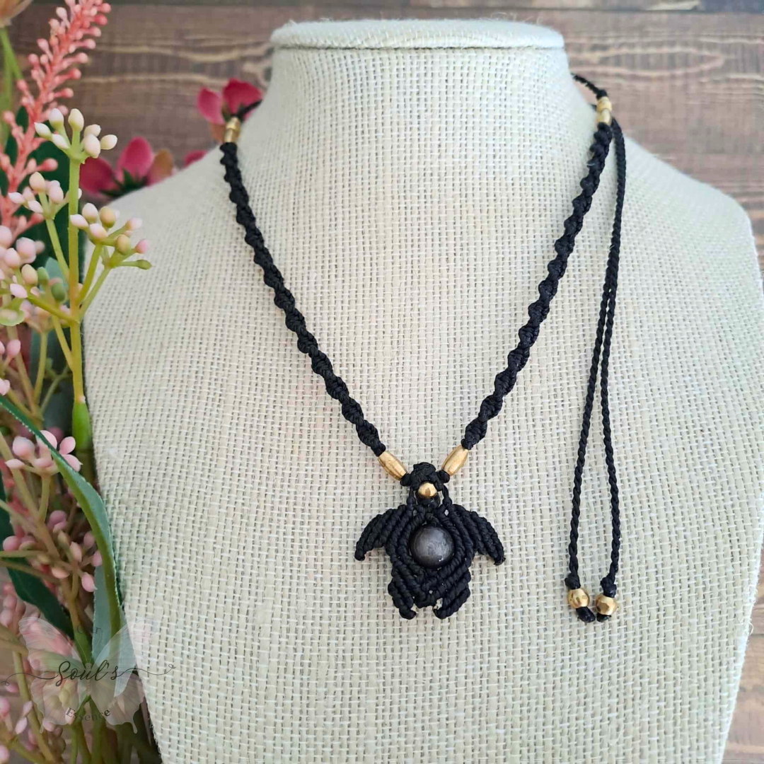 Silver Sheen Obisidan Turtle Necklace
