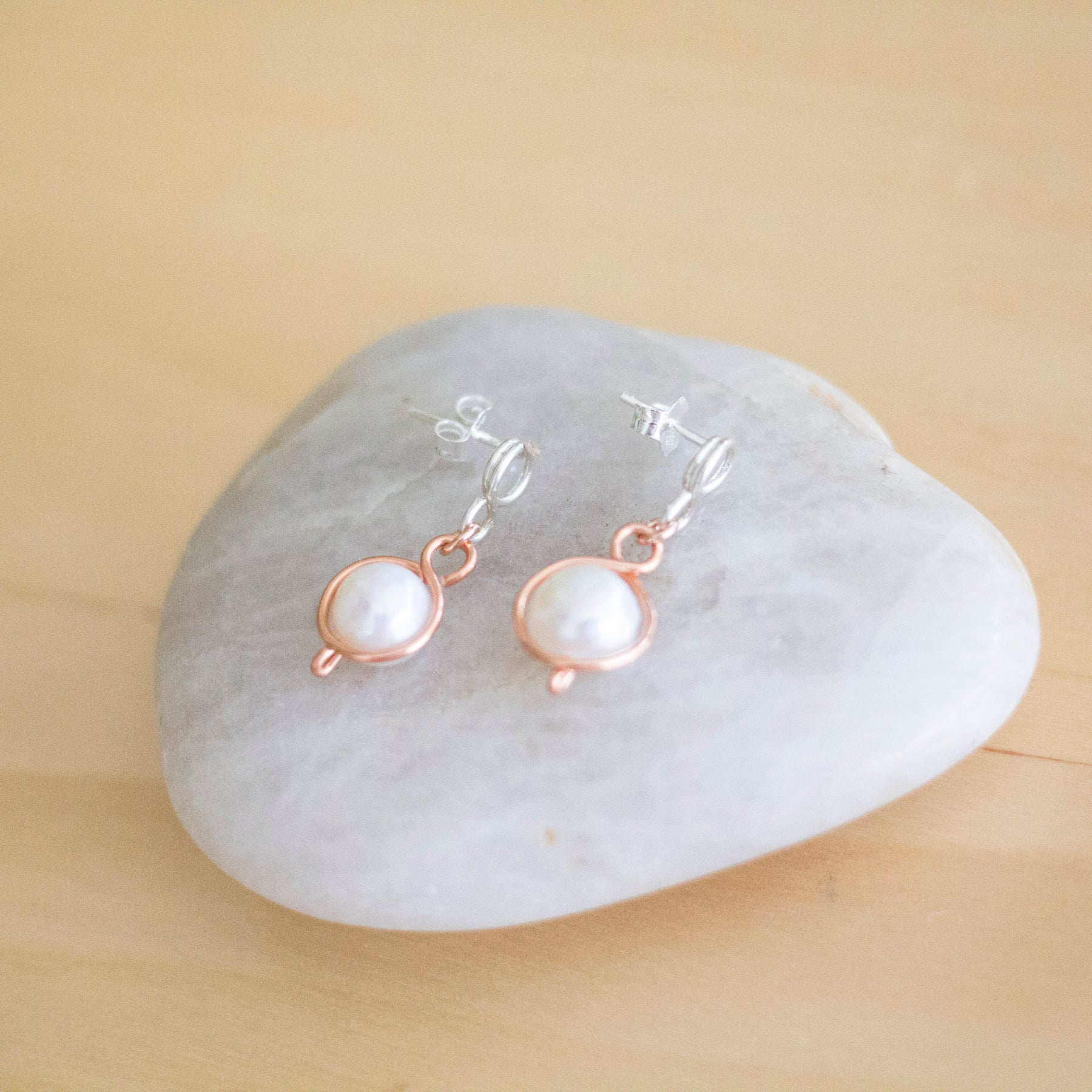 Baroque Pearl Silver and Copper Loop Stud Earrings | Sterling Silver and Copper